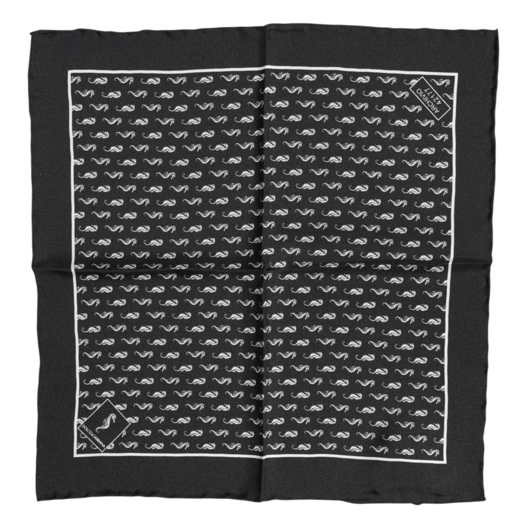 Dolce & Gabbana Black Sea Horse Silk Square Men Foulard Scarf | Regal Royce