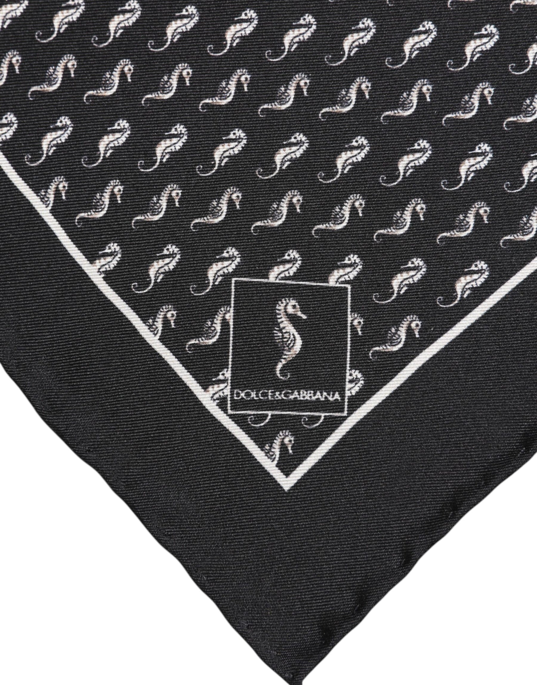 Dolce & Gabbana Black Sea Horse Silk Square Men Foulard Scarf | Regal Royce