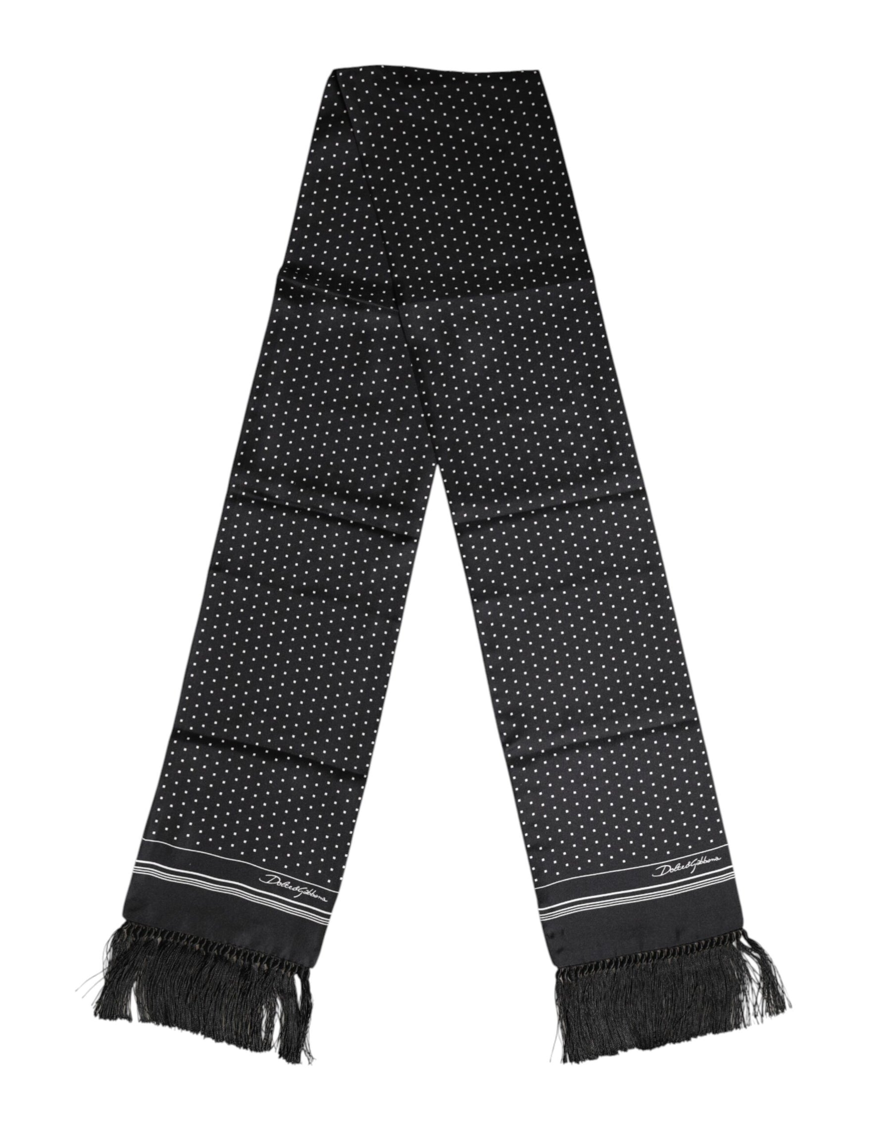 Dolce & Gabbana Black White Polka Dot Fringes Foulard Scarf | Regal Royce