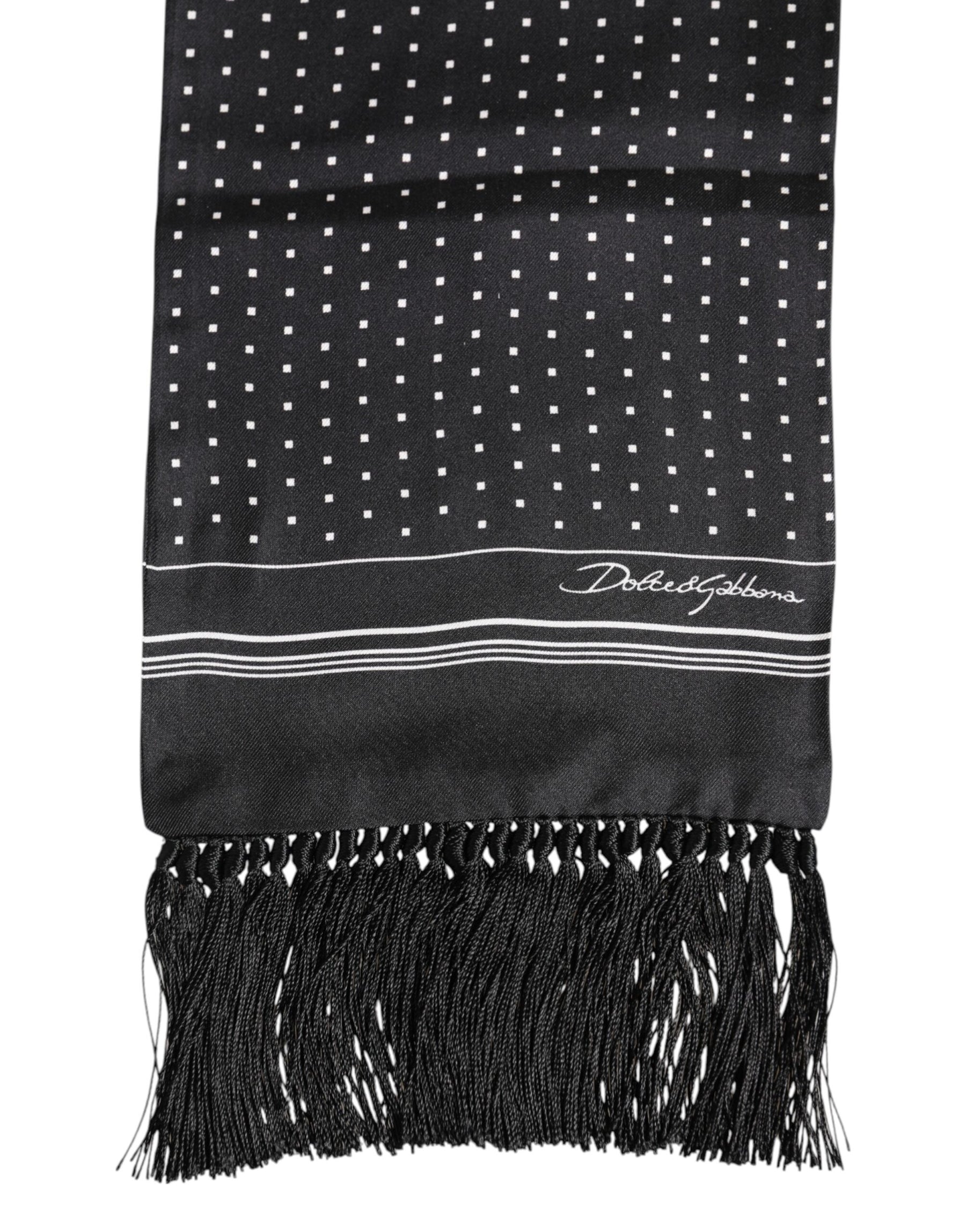 Dolce & Gabbana Black White Polka Dot Fringes Foulard Scarf | Regal Royce