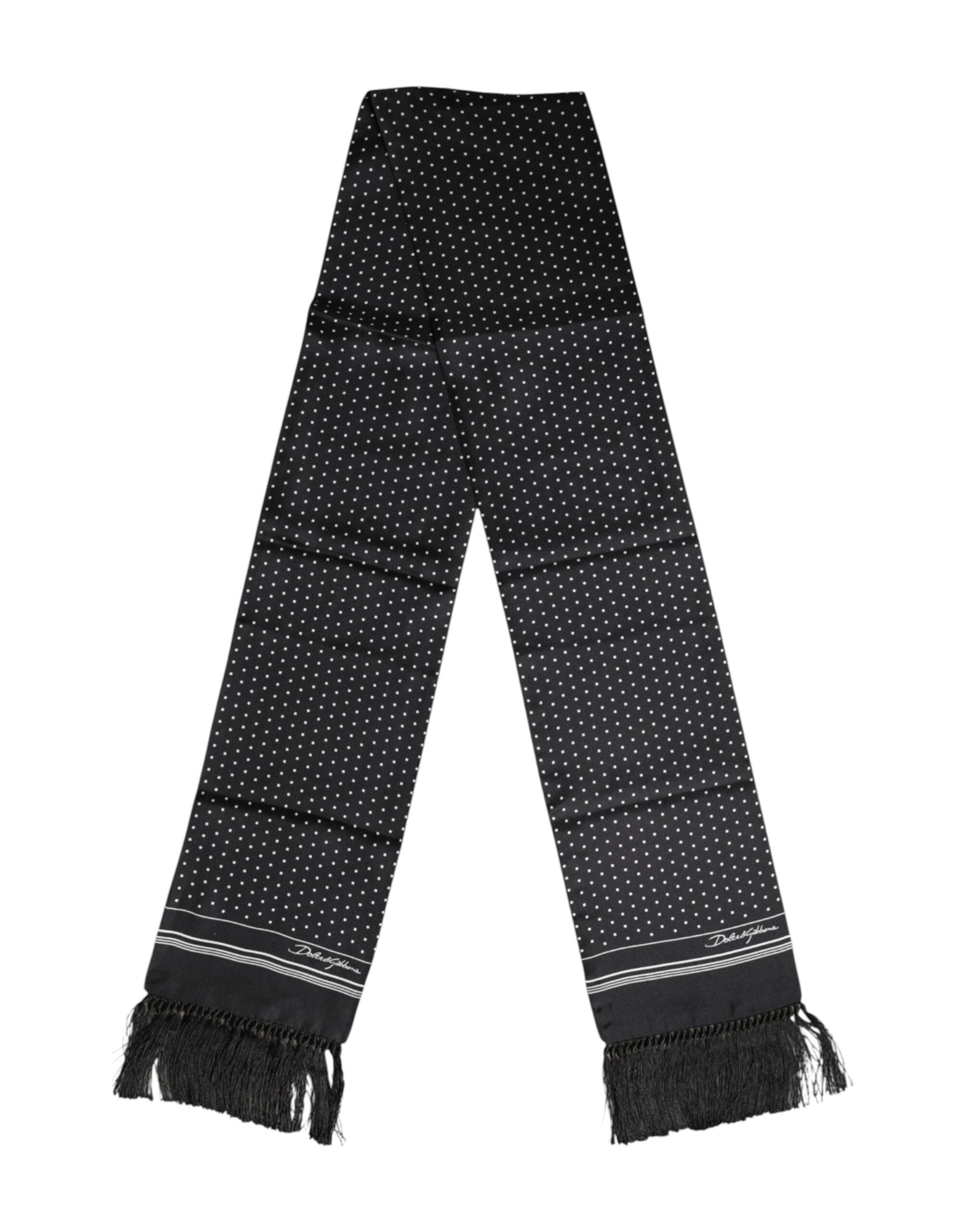 Dolce & Gabbana Black White Polka Dot Fringes Foulard Scarf | Regal Royce