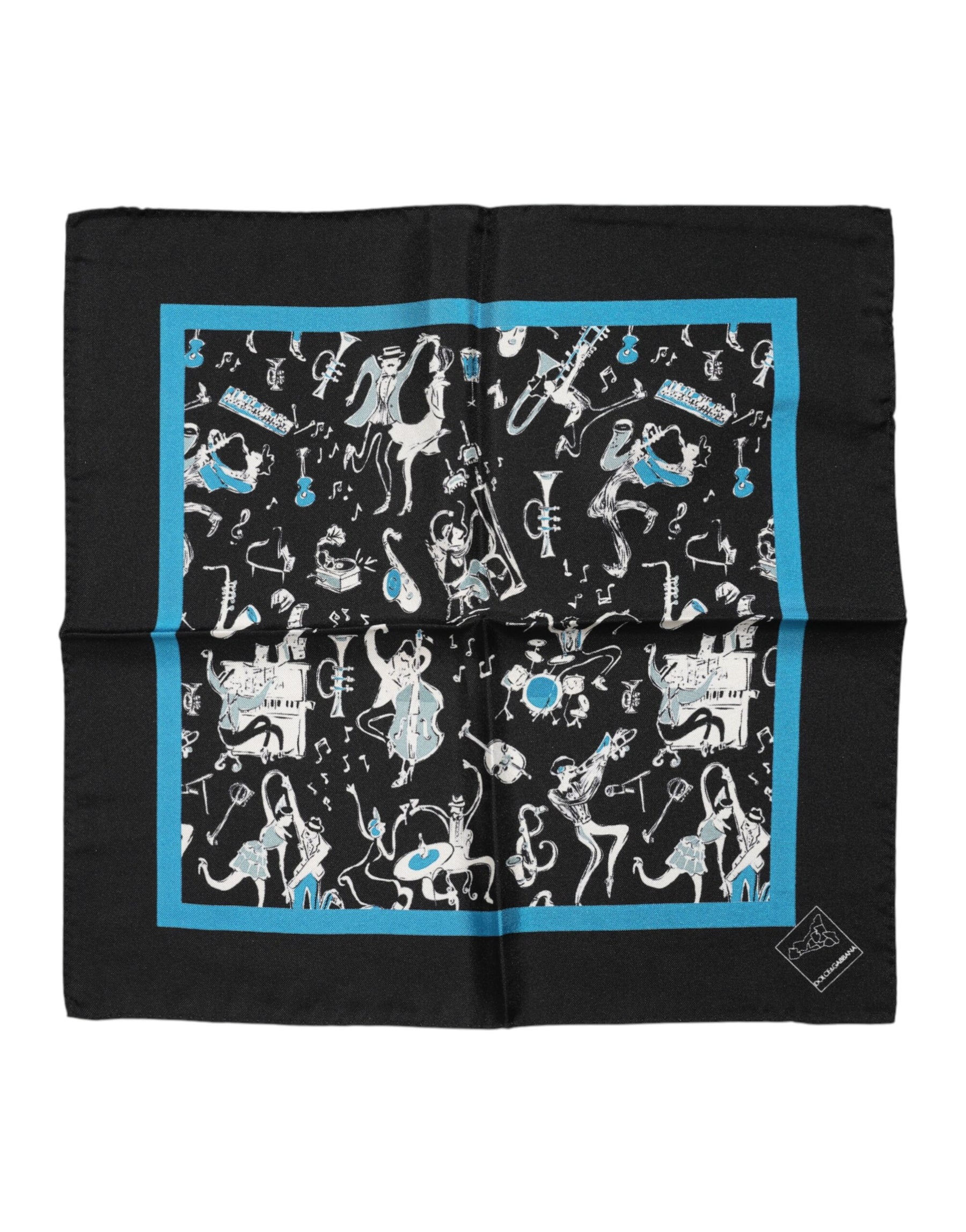 Dolce & Gabbana Black Jazz Club Silk Square Men Foulard Scarf | Regal Royce