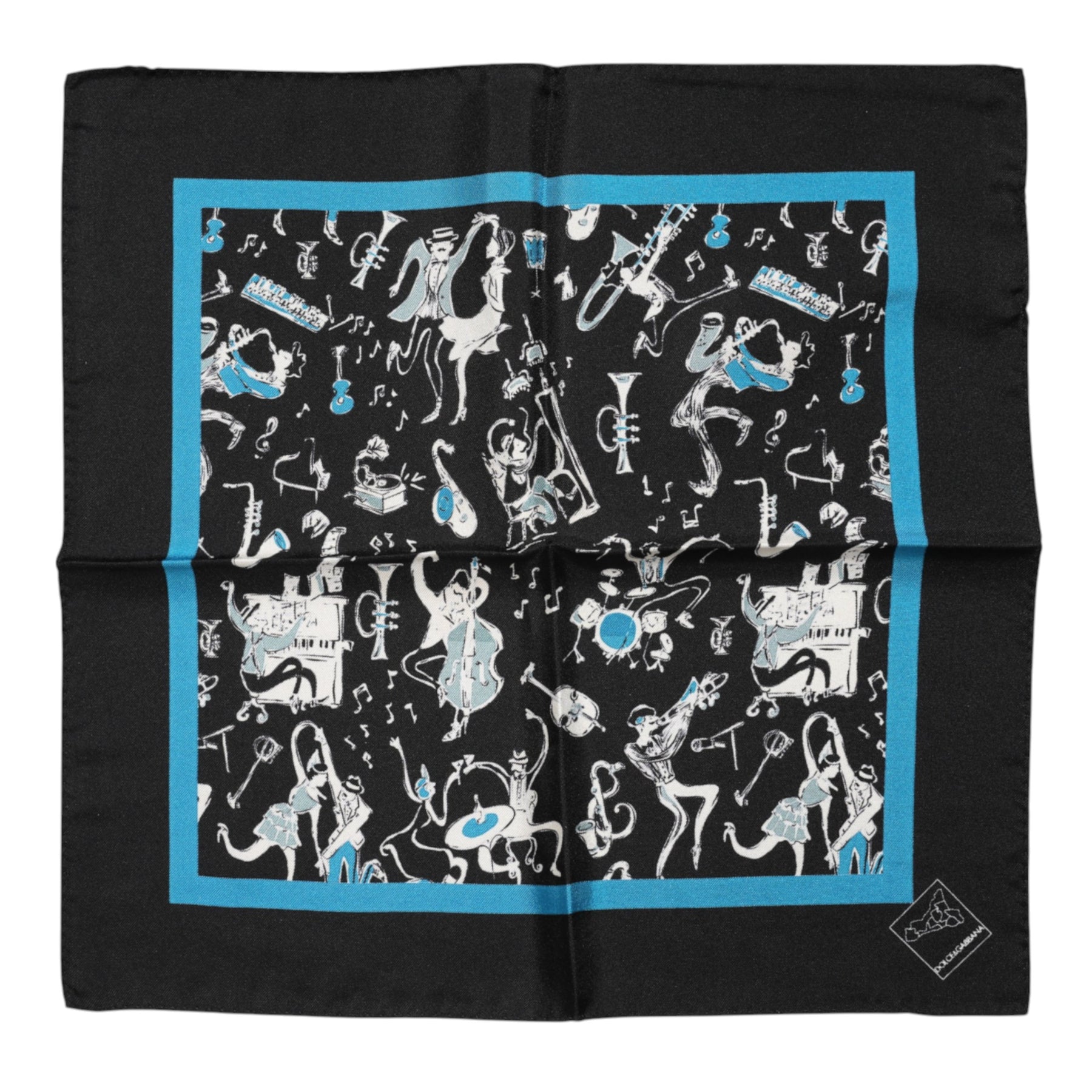 Dolce & Gabbana Black Jazz Club Silk Square Men Foulard Scarf | Regal Royce