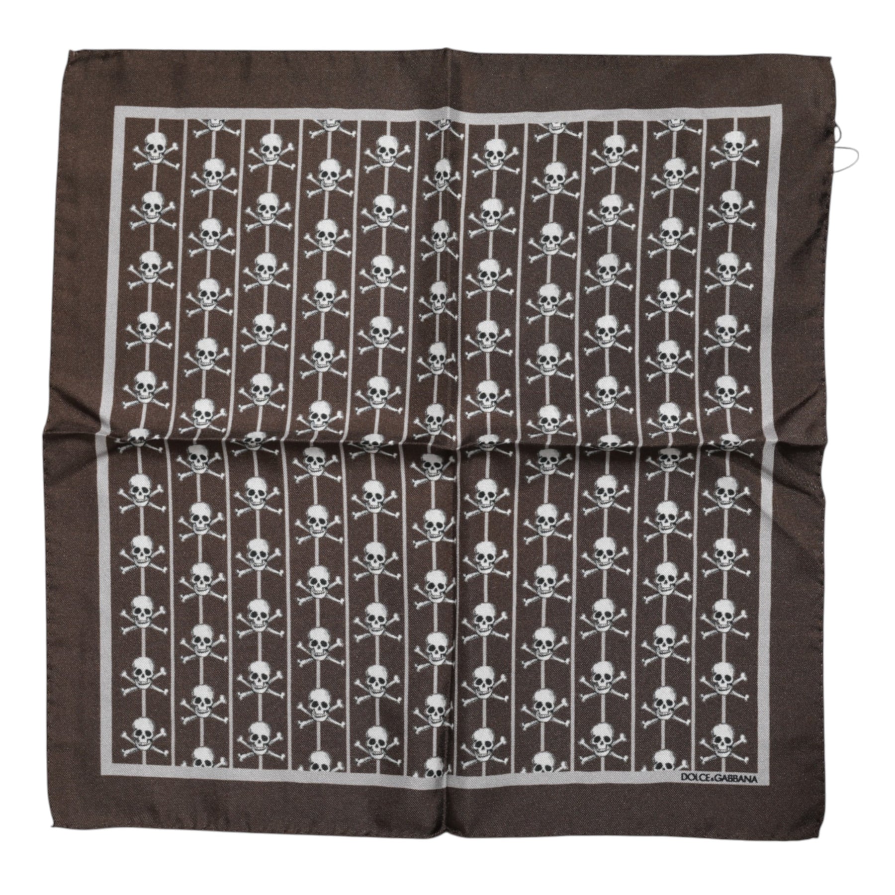 Dolce & Gabbana Brown Skull Silk Square Men Foulard Scarf | Regal Royce