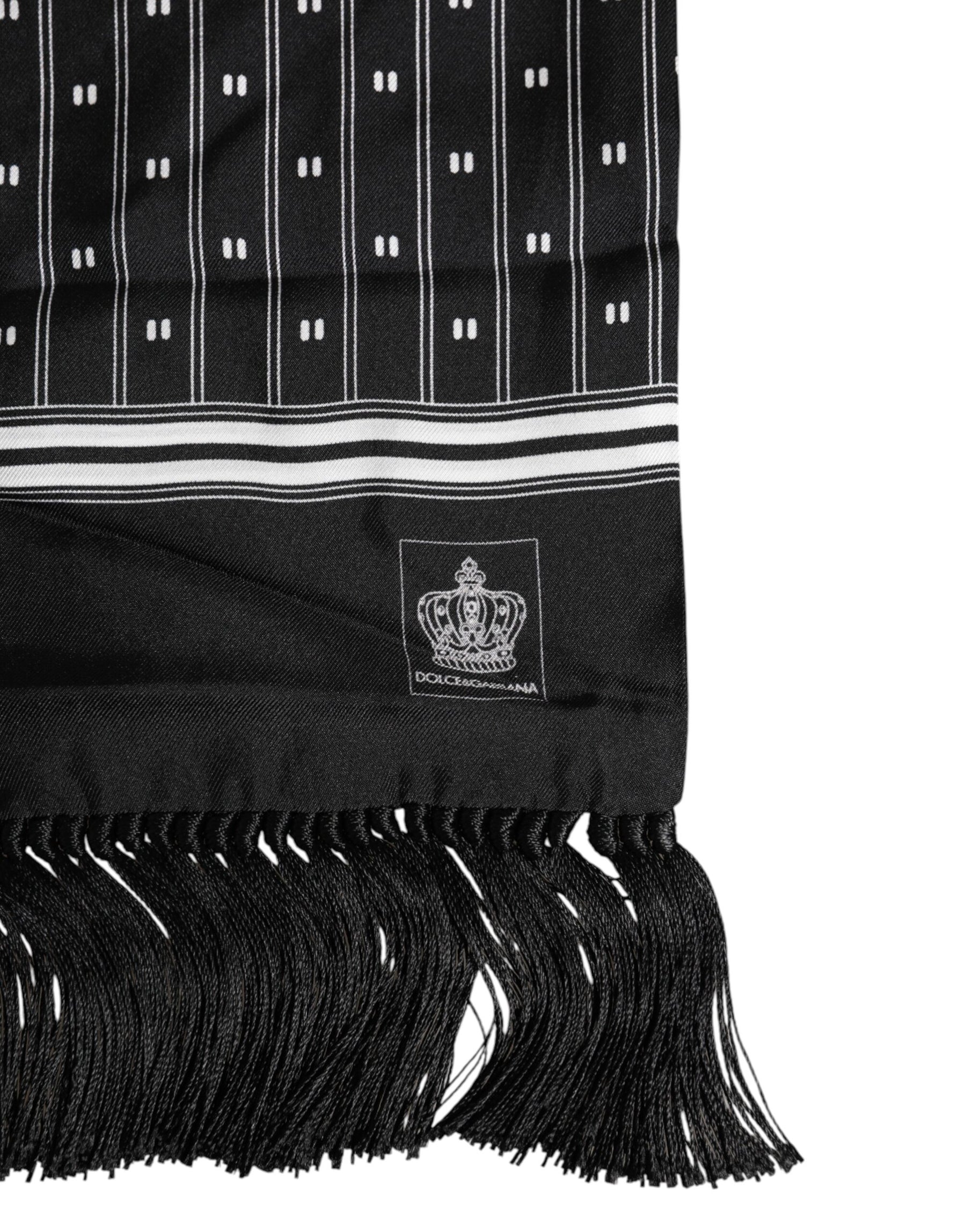 Dolce & Gabbana Black Silk Printed Fringes Men Foulard Scarf | Regal Royce