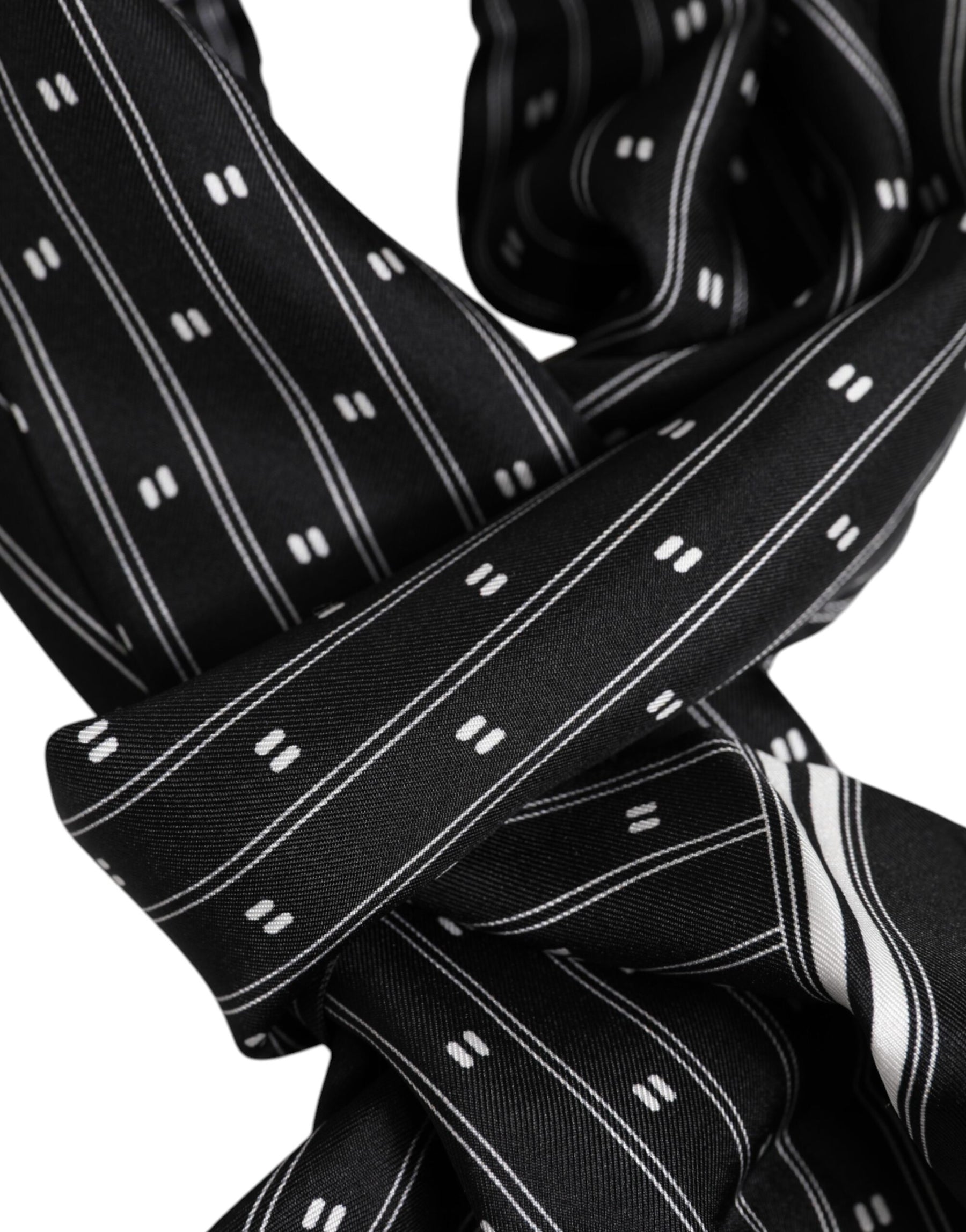 Dolce & Gabbana Black Silk Printed Fringes Men Foulard Scarf | Regal Royce
