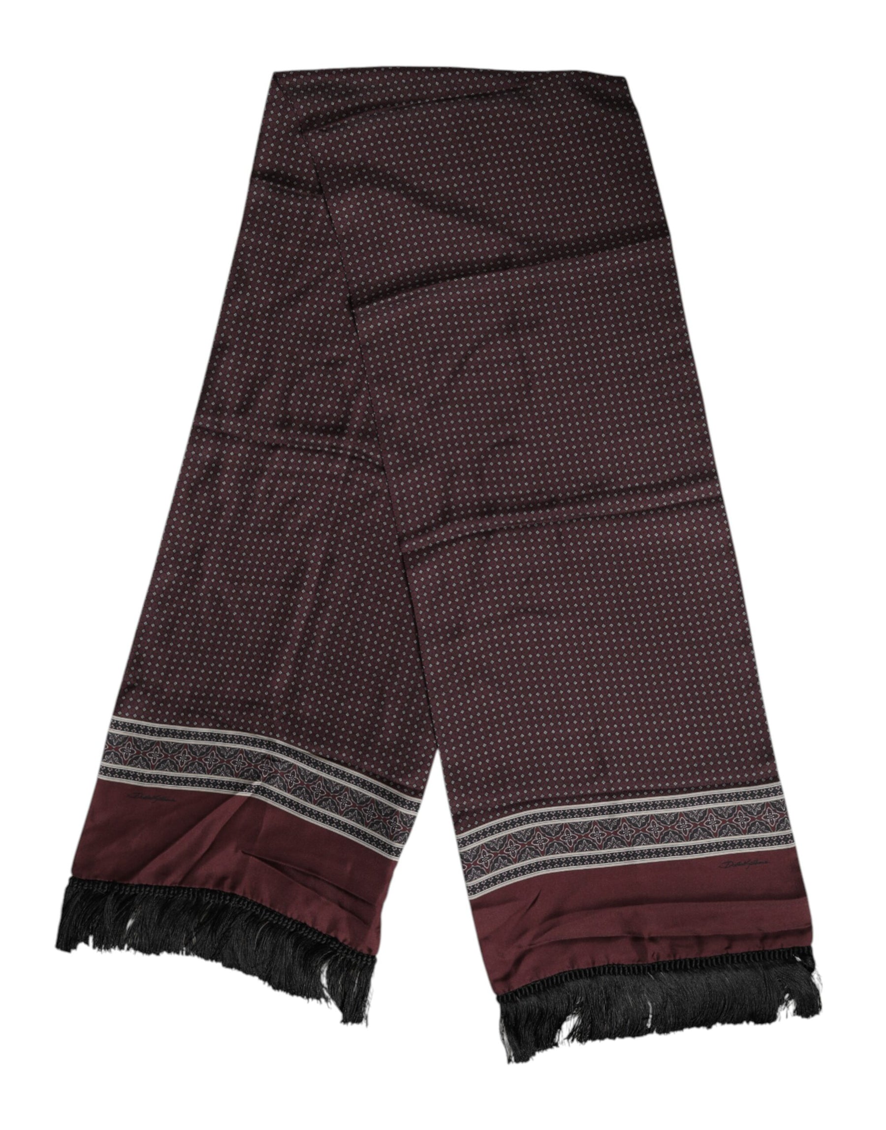 Dolce & Gabbana Maroon Dotted Silk Fringes Foulard Scarf | Regal Royce