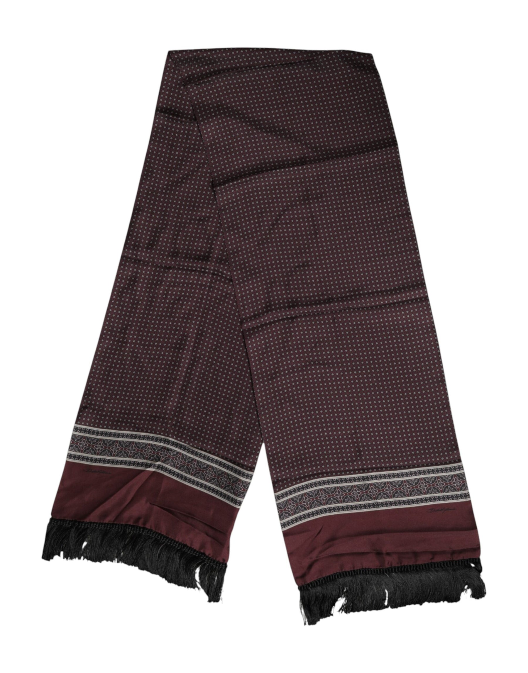 Dolce & Gabbana Maroon Dotted Silk Fringes Foulard Scarf | Regal Royce