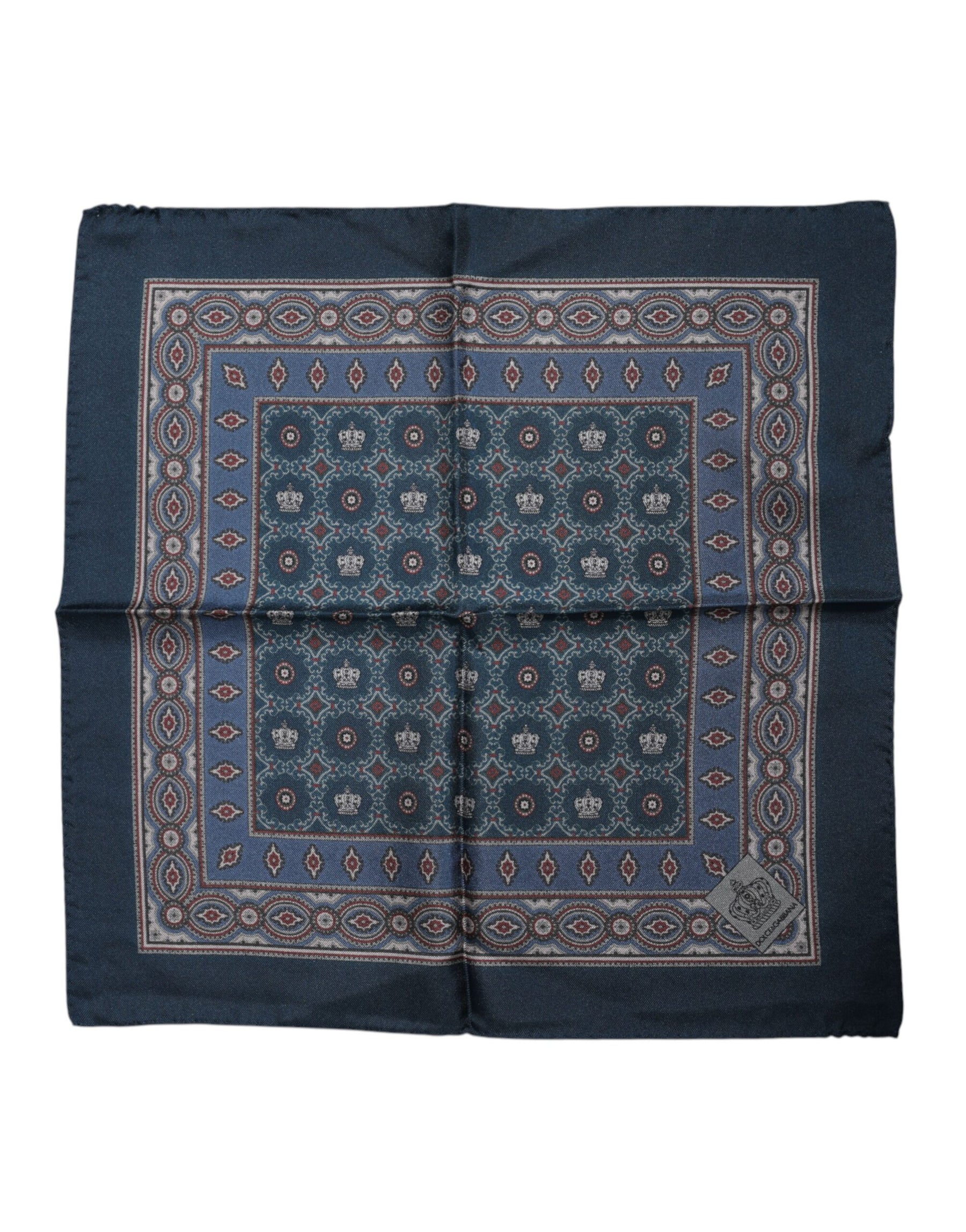 Dolce & Gabbana Blue Printed Silk Square Men Foulard Scarf | Regal Royce