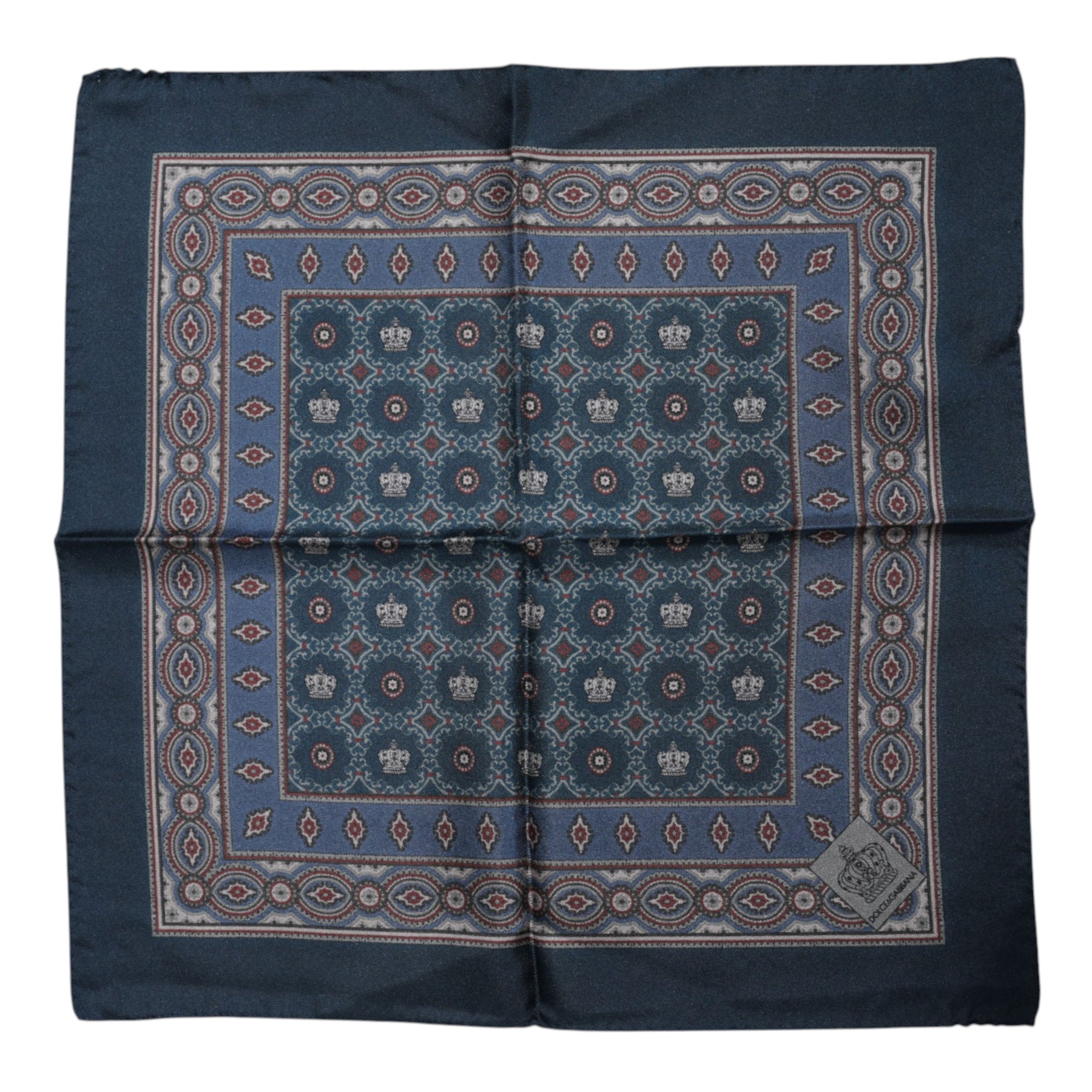 Dolce & Gabbana Blue Printed Silk Square Men Foulard Scarf | Regal Royce