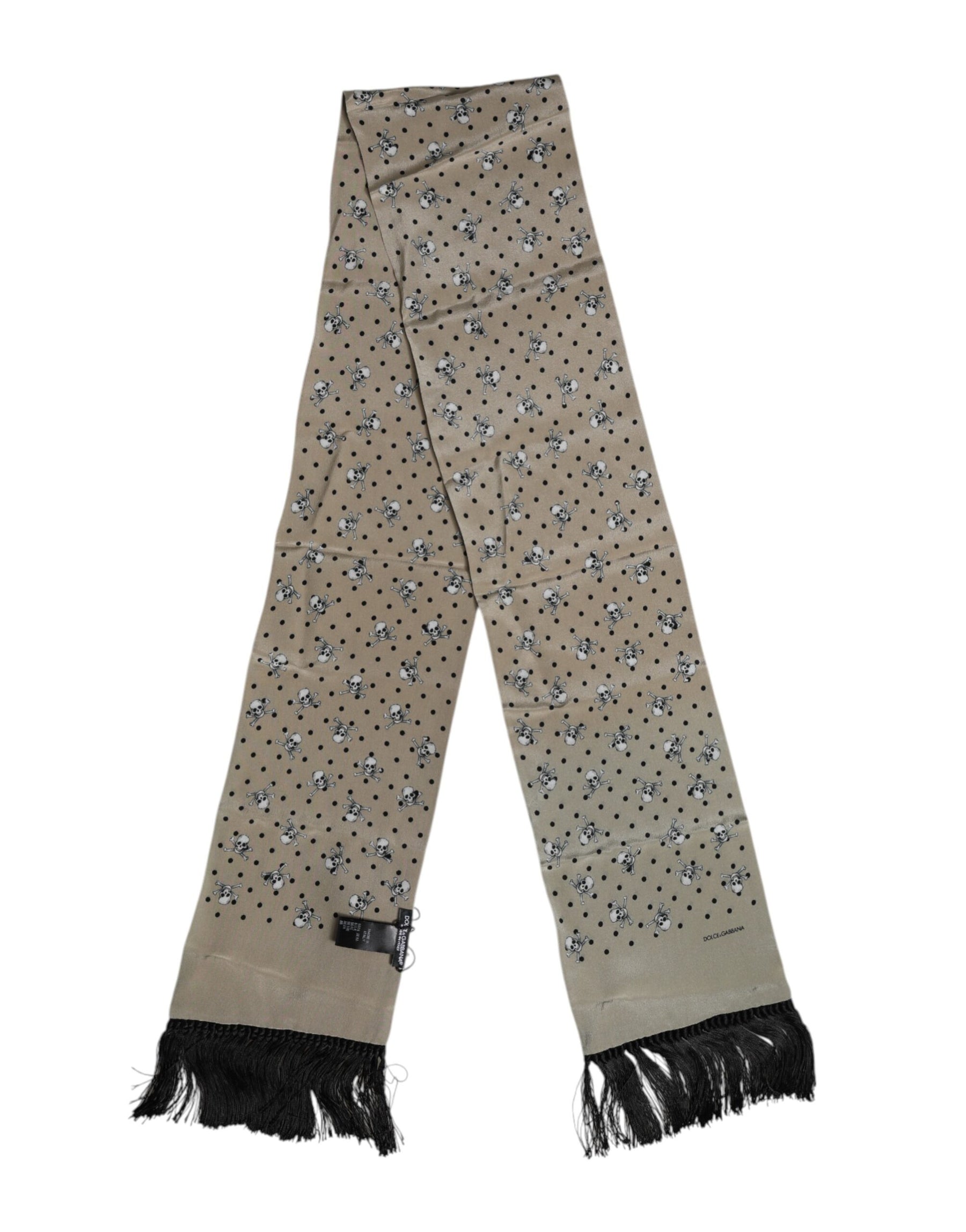 Dolce & Gabbana Gray Skulls Silk Fringes Men Foulard Scarf | Regal Royce