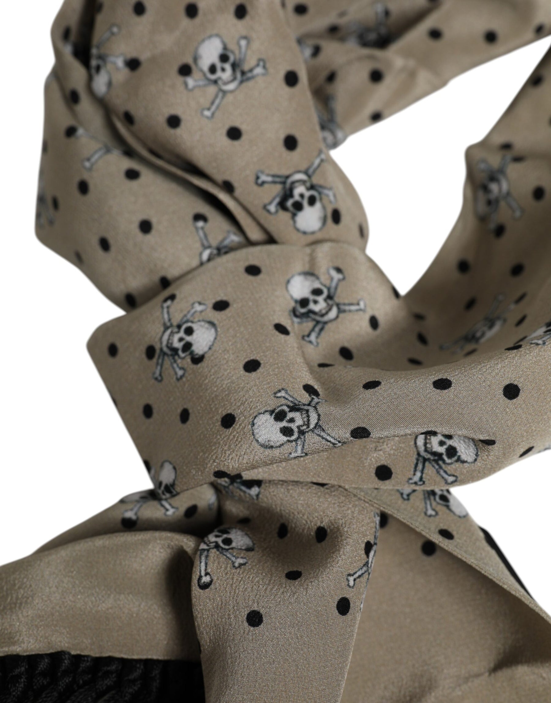 Dolce & Gabbana Gray Skulls Silk Fringes Men Foulard Scarf | Regal Royce