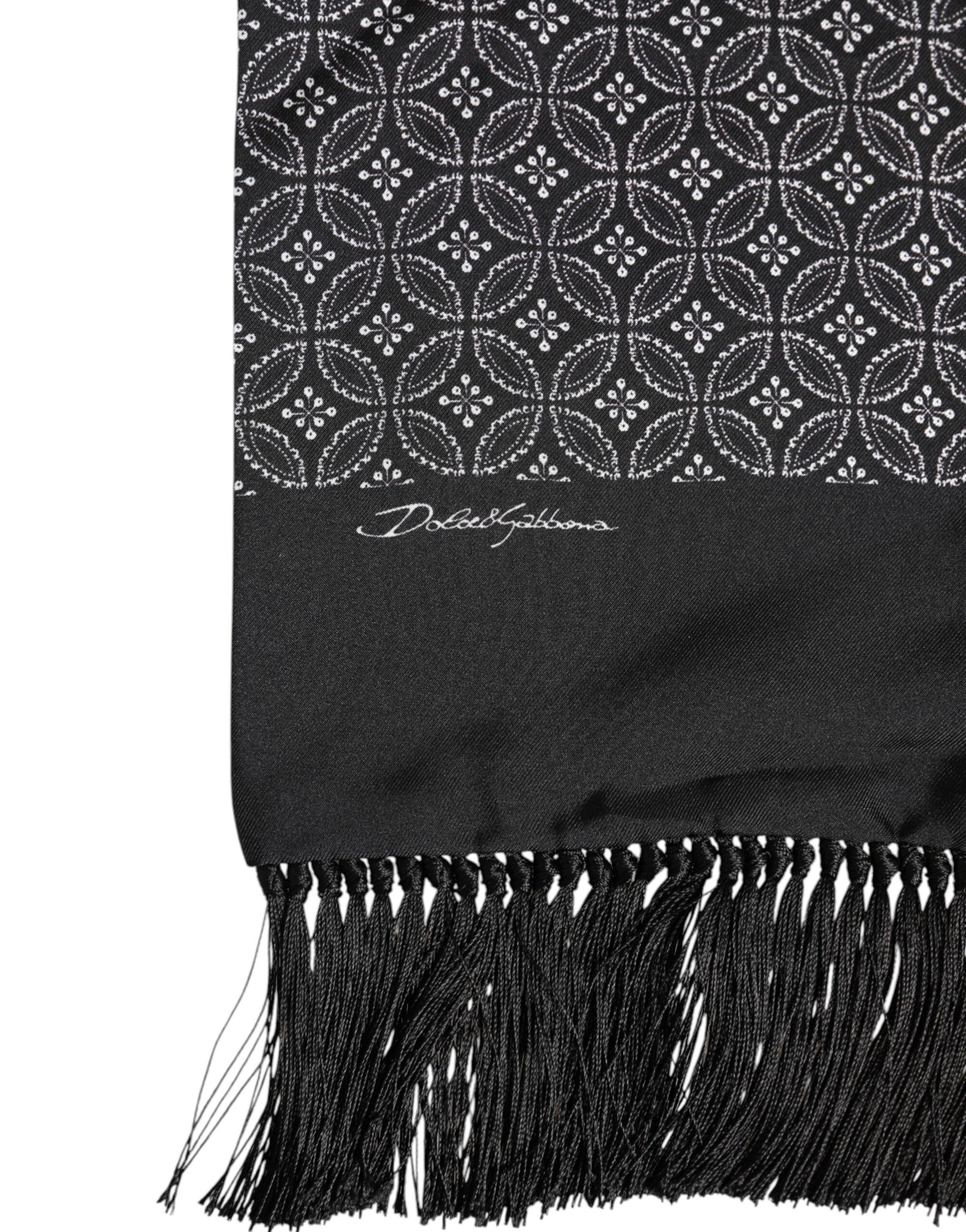 Dolce & Gabbana Black Patterned Fringes Men Foulard Scarf | Regal Royce