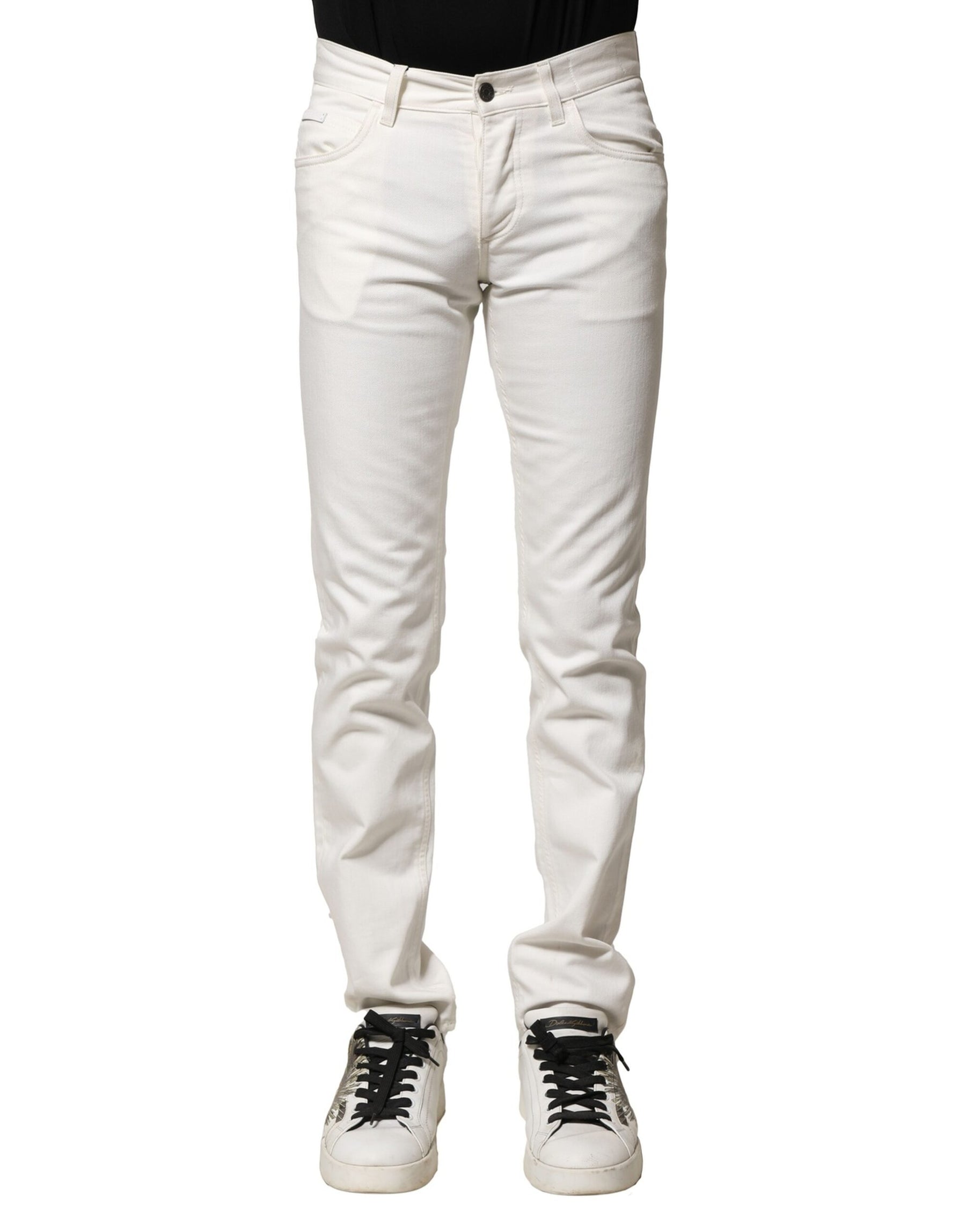 Dolce & Gabbana White Cotton Skinny Men Denim Jeans | Regal Royce