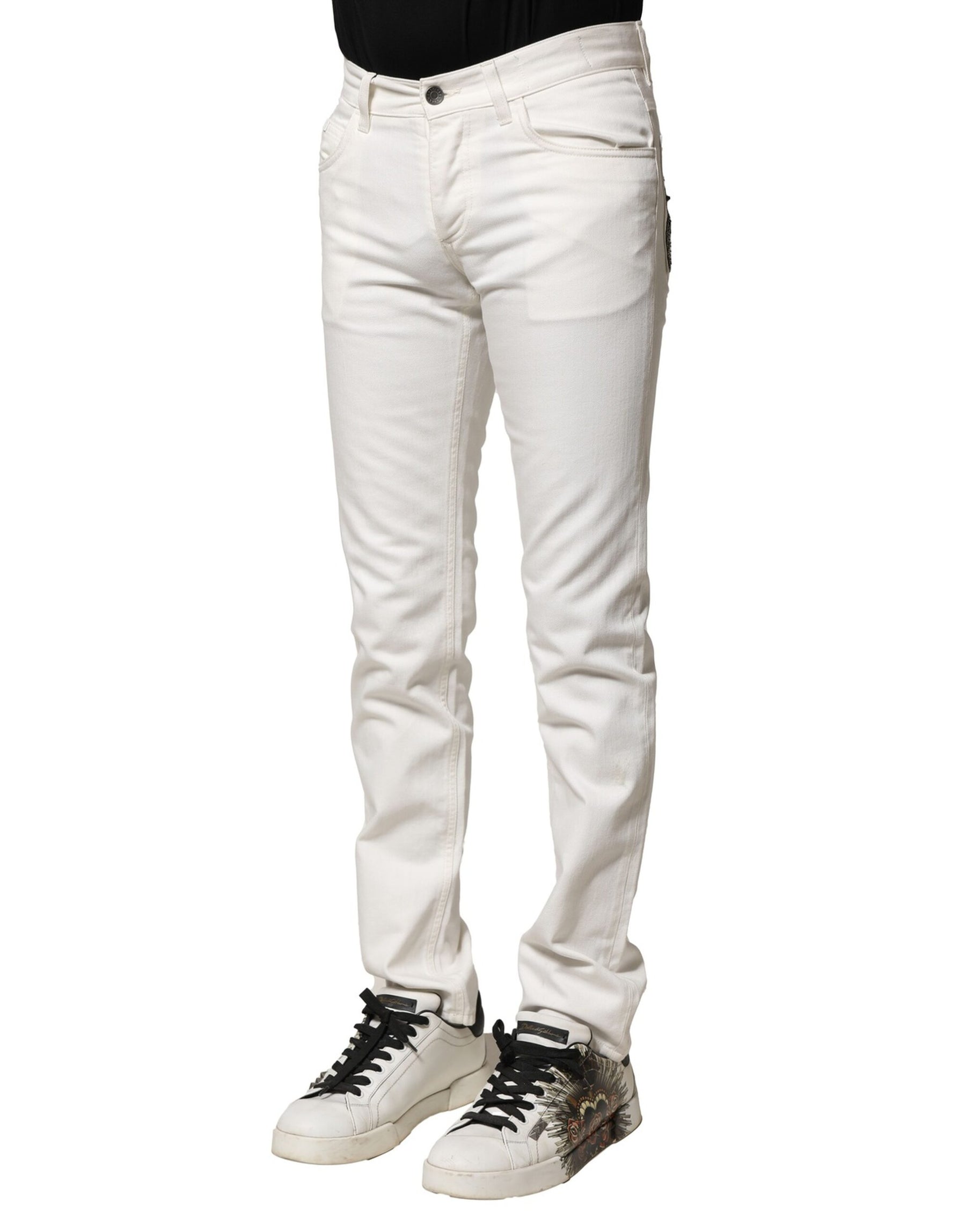 Dolce & Gabbana White Cotton Skinny Men Denim Jeans | Regal Royce