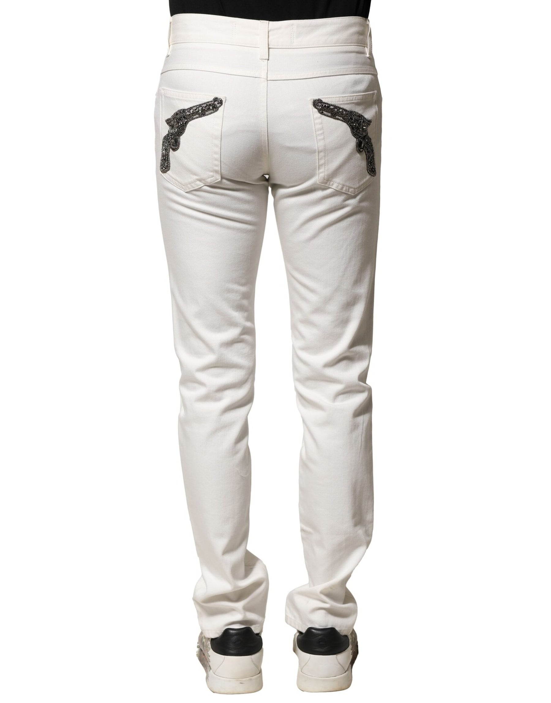 Dolce & Gabbana White Cotton Skinny Men Denim Jeans | Regal Royce