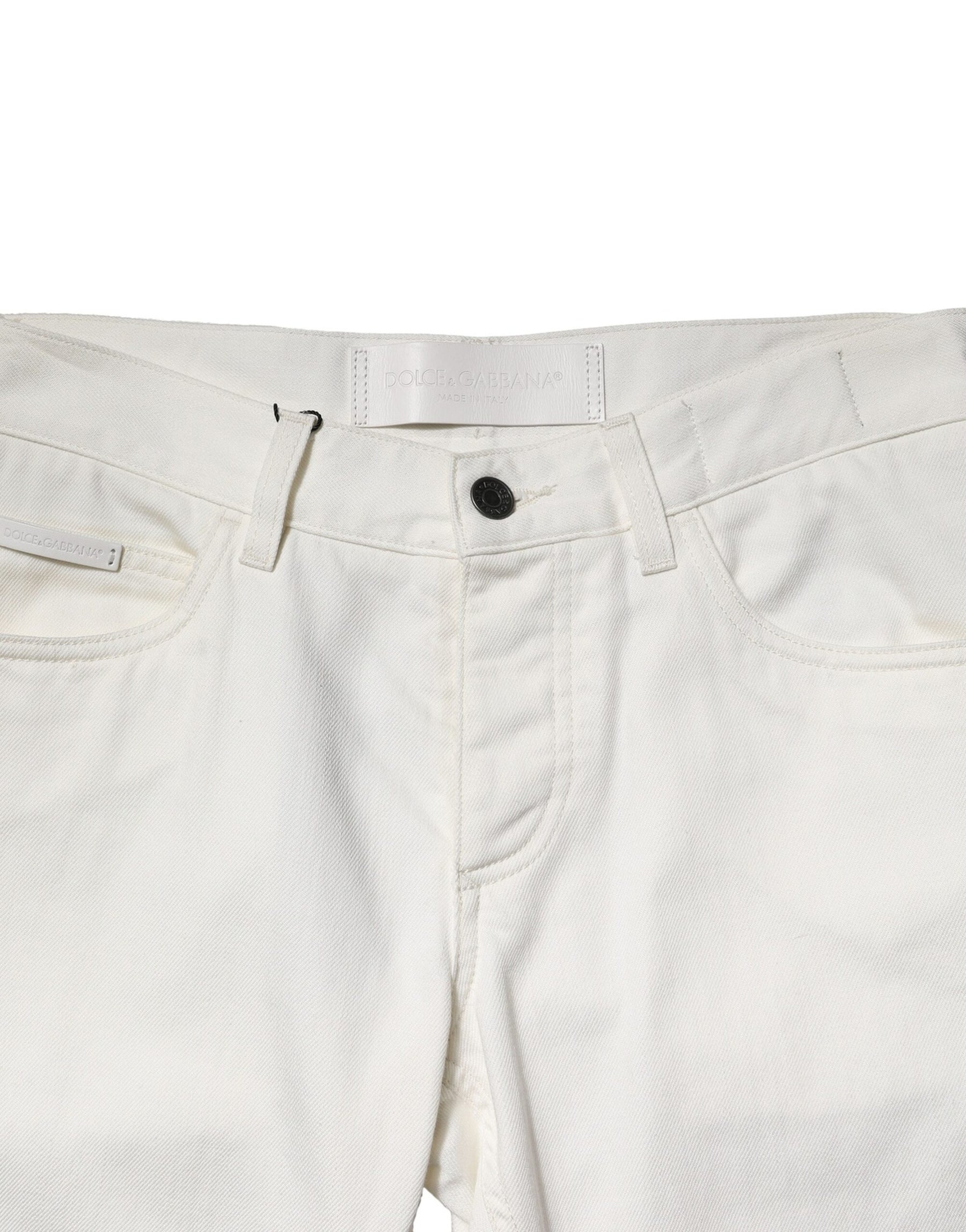 Dolce & Gabbana White Cotton Skinny Men Denim Jeans | Regal Royce