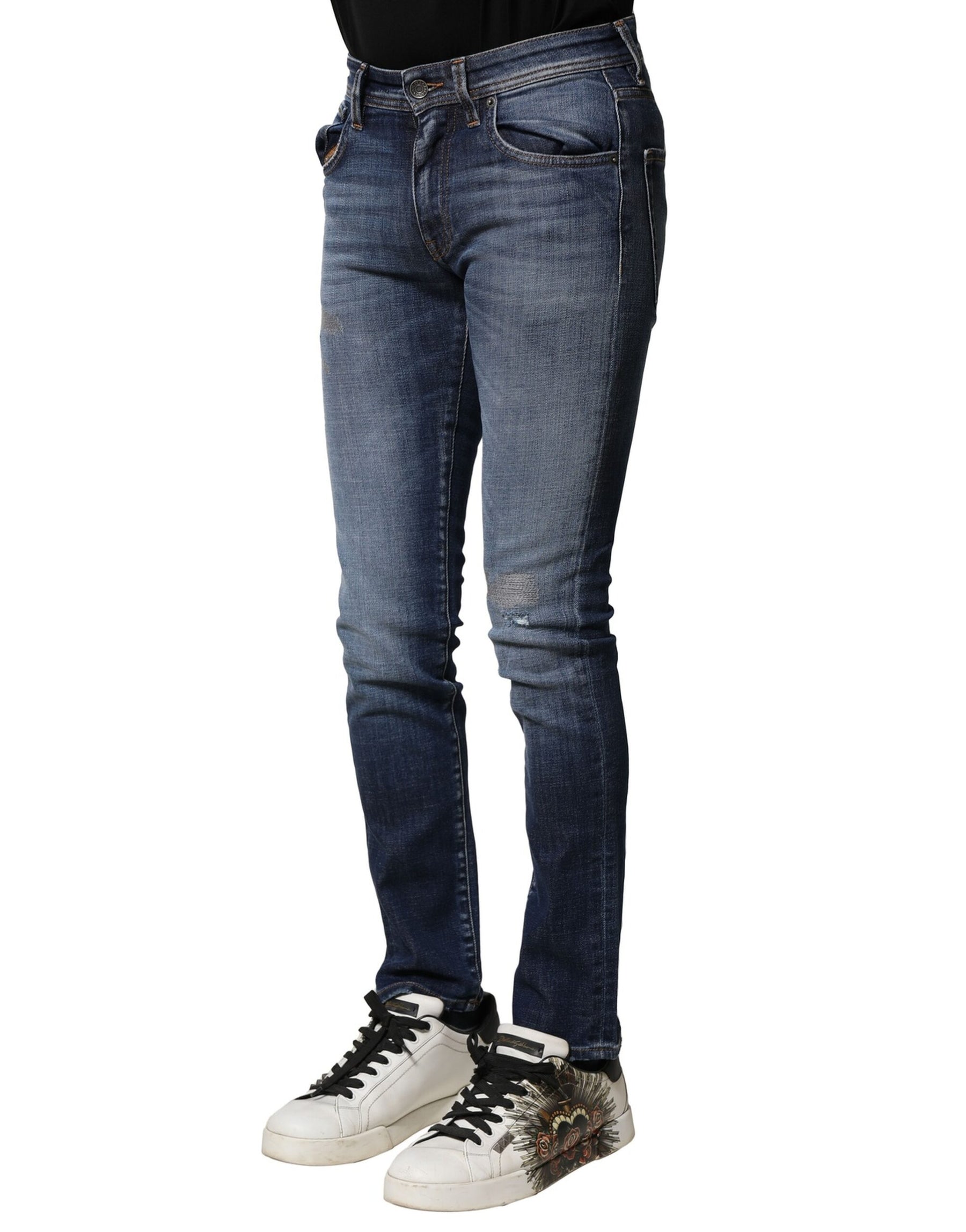 Dolce & Gabbana Blue Washed Cotton Slim Fit Men Denim Jeans | Regal Royce