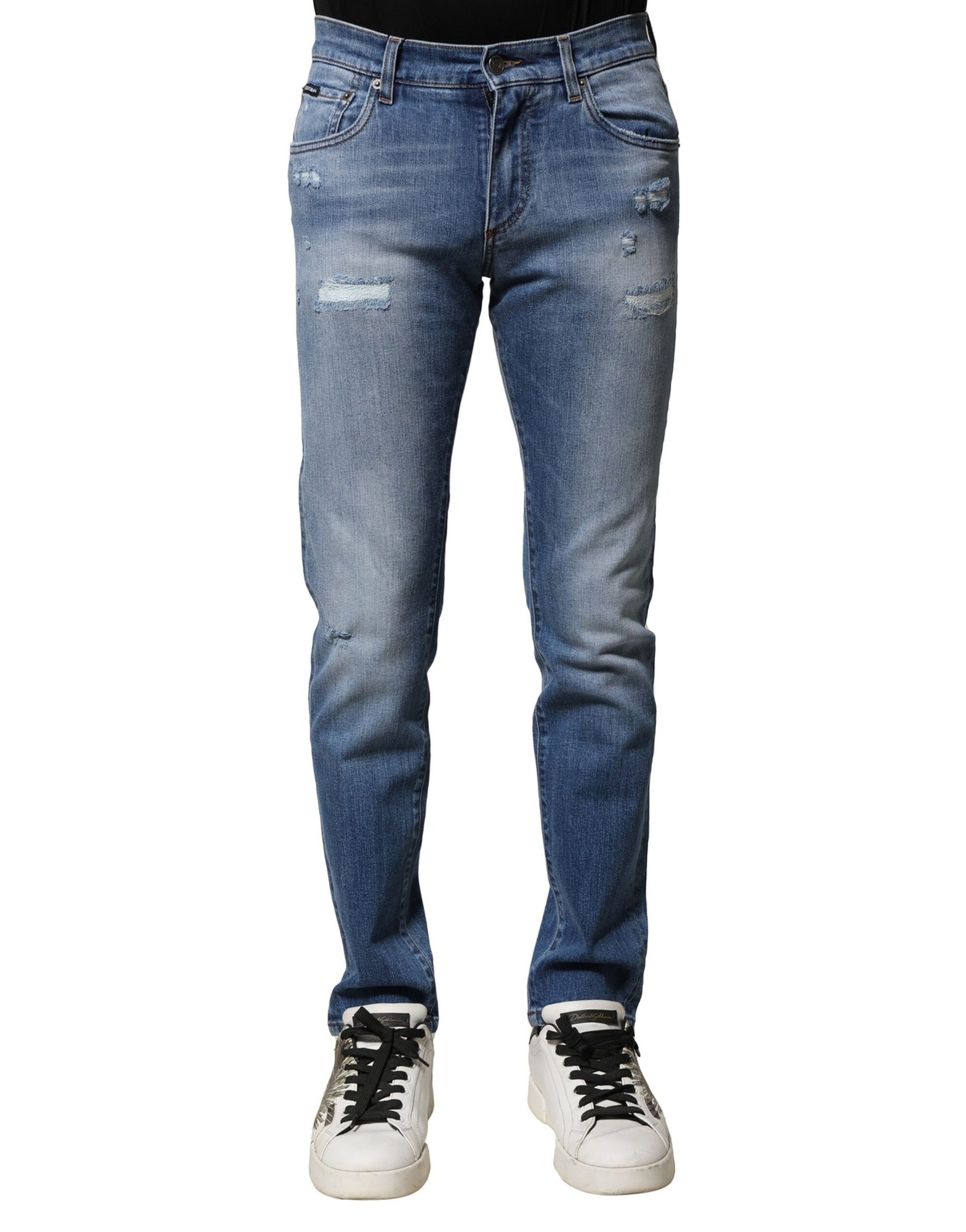 Dolce & Gabbana Blue Washed Cotton Skinny Men Denim Jeans | Regal Royce