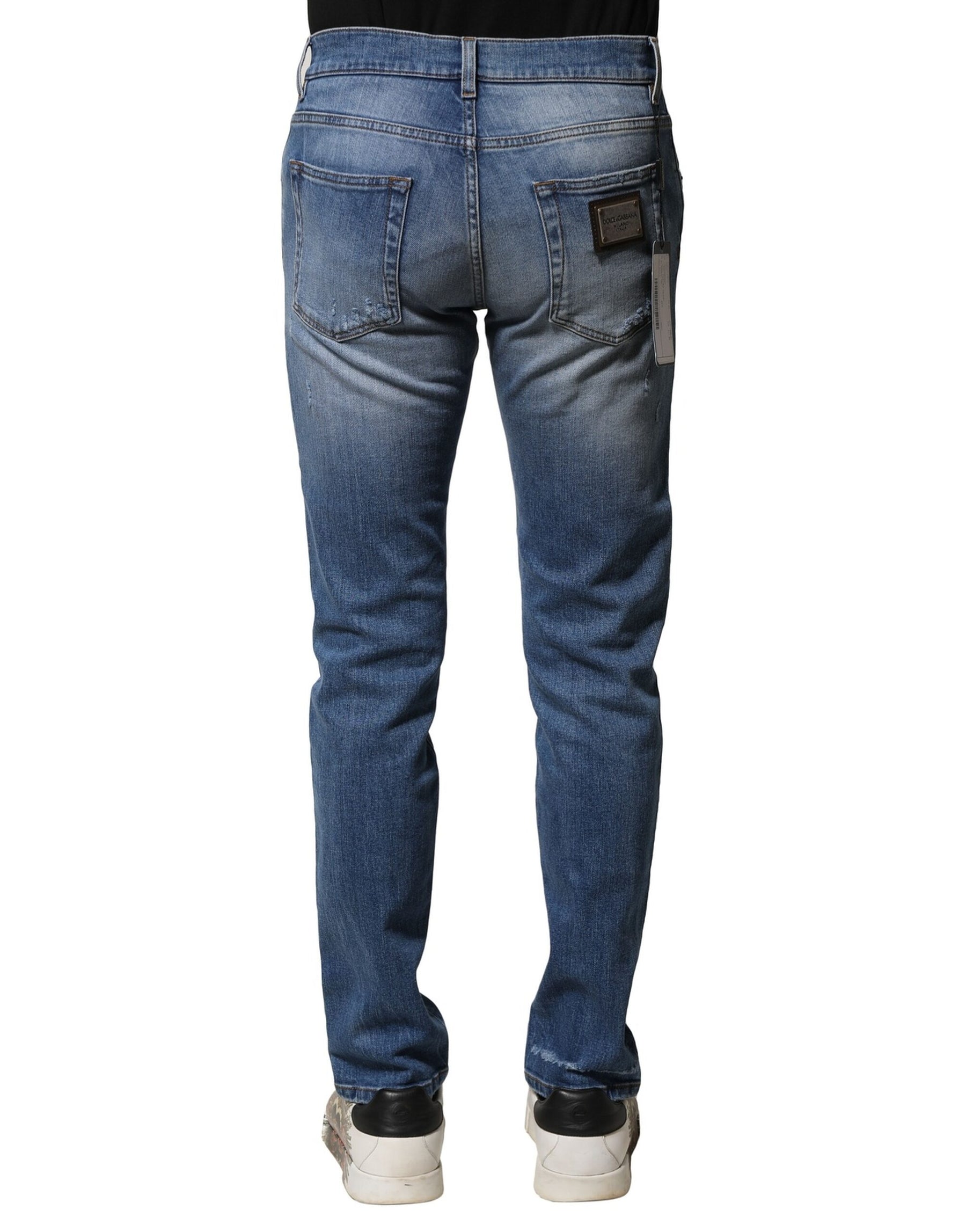 Dolce & Gabbana Blue Washed Cotton Skinny Men Denim Jeans | Regal Royce