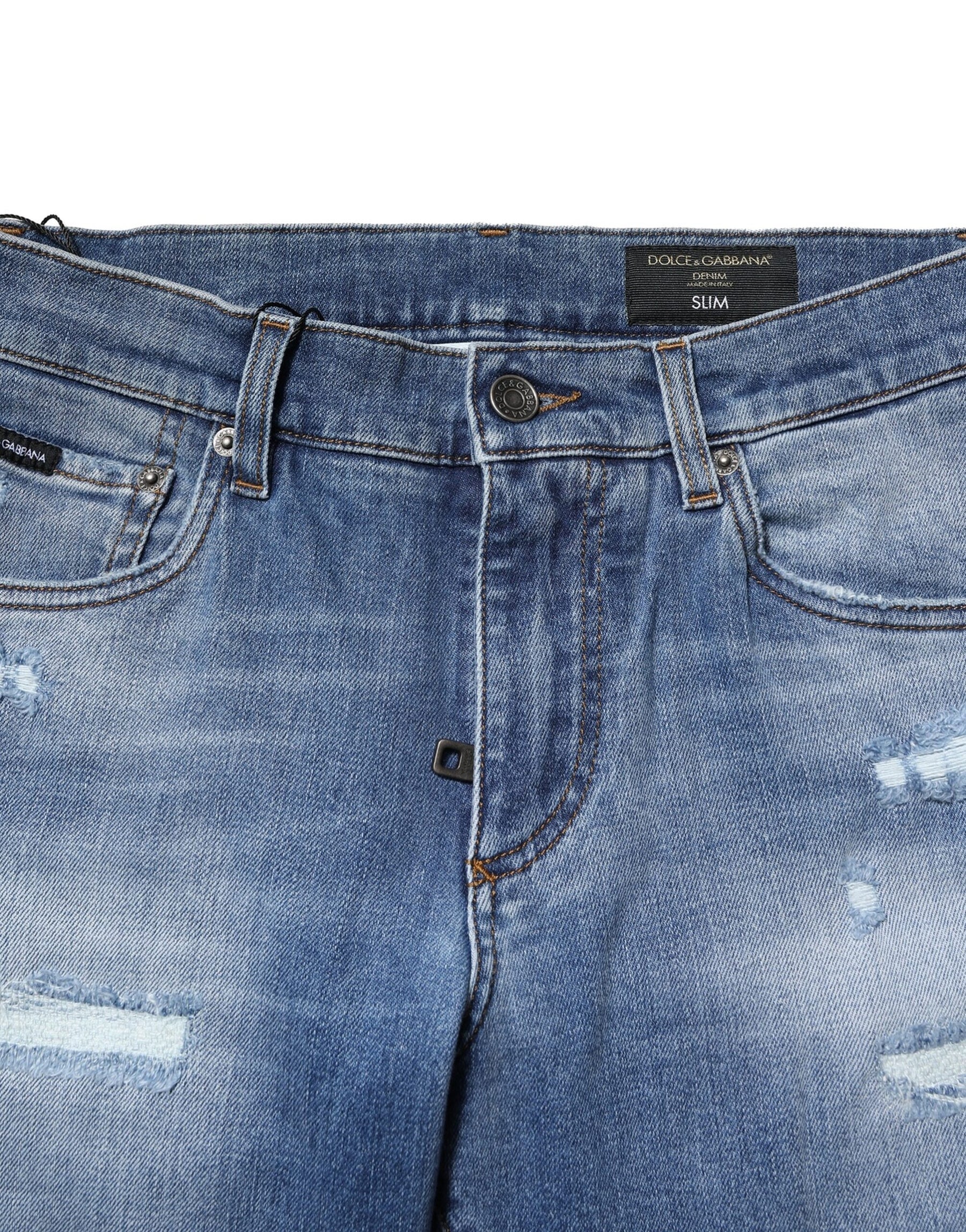 Dolce & Gabbana Blue Washed Cotton Skinny Men Denim Jeans | Regal Royce