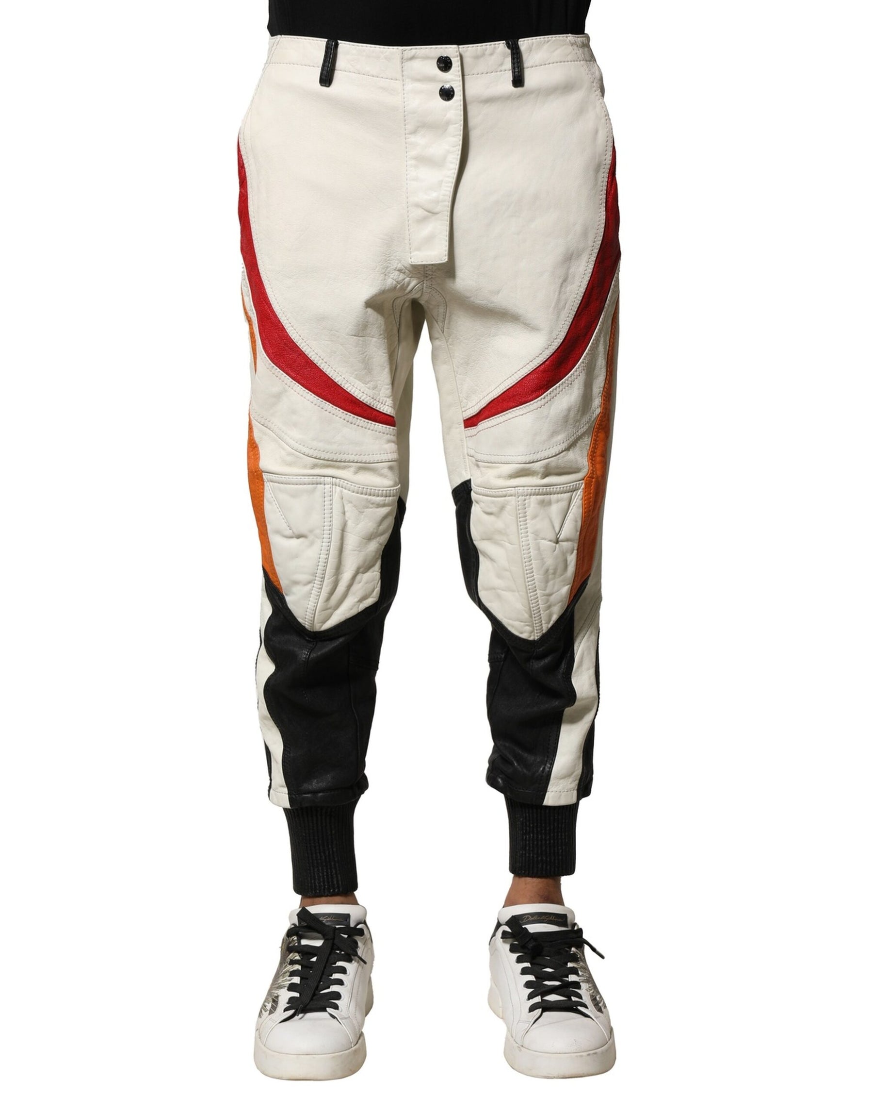 Dolce & Gabbana Multicolor Lambskin Tapered Men Pants | Regal Royce