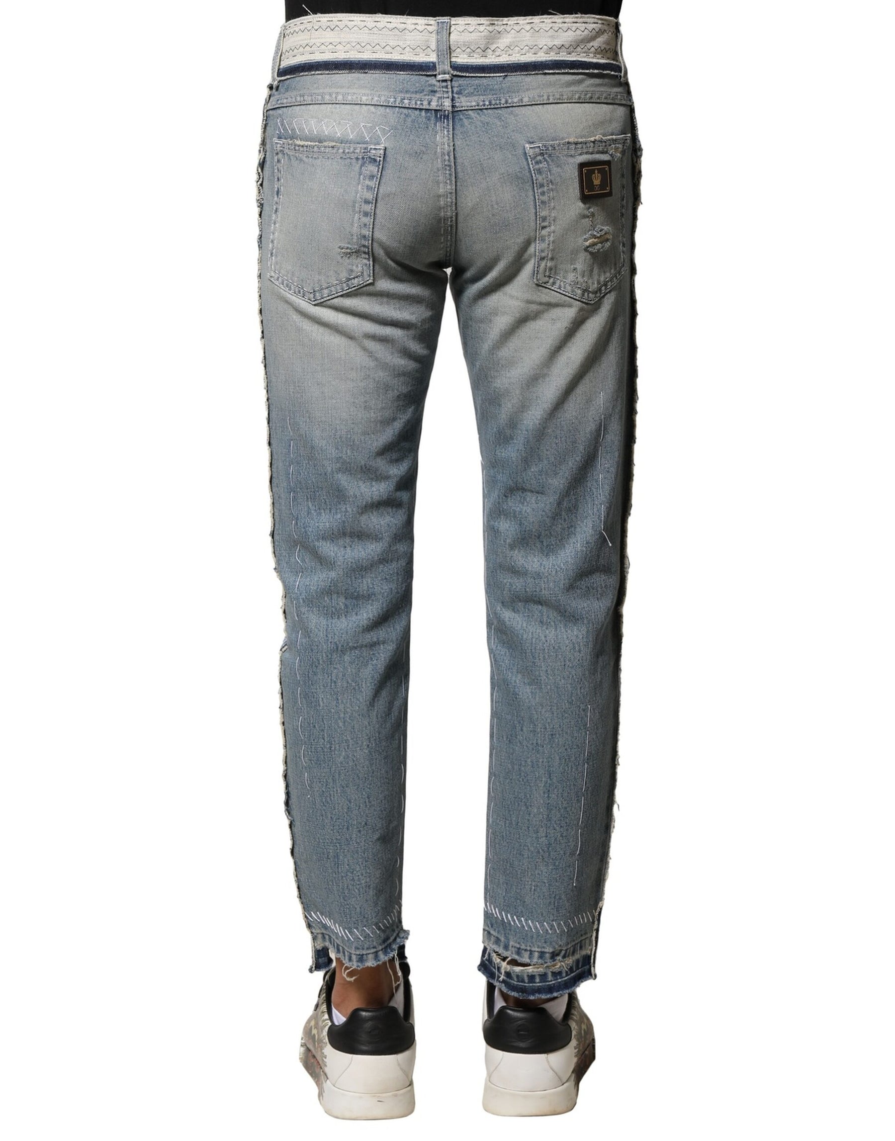 Dolce & Gabbana Light Blue Tattered Straight Men Denim Jeans | Regal Royce