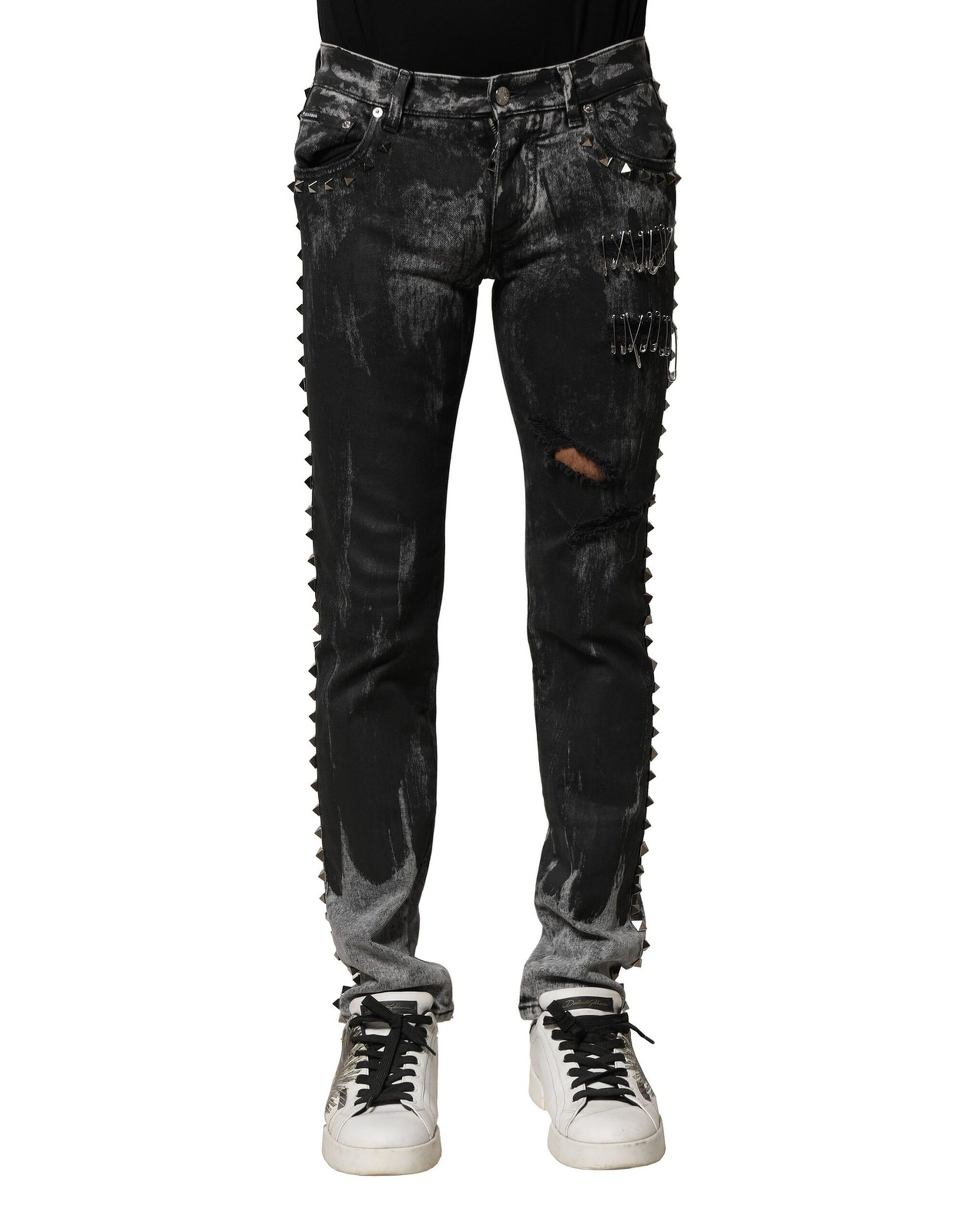 Dolce & Gabbana Black Washed Embellished Skinny Denim Jeans | Regal Royce