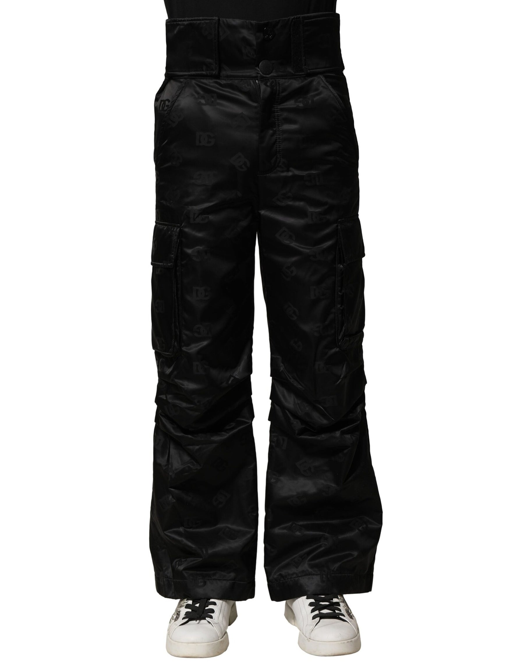 Dolce & Gabbana Black Nylon DG Logo Straight Pants | Regal Royce