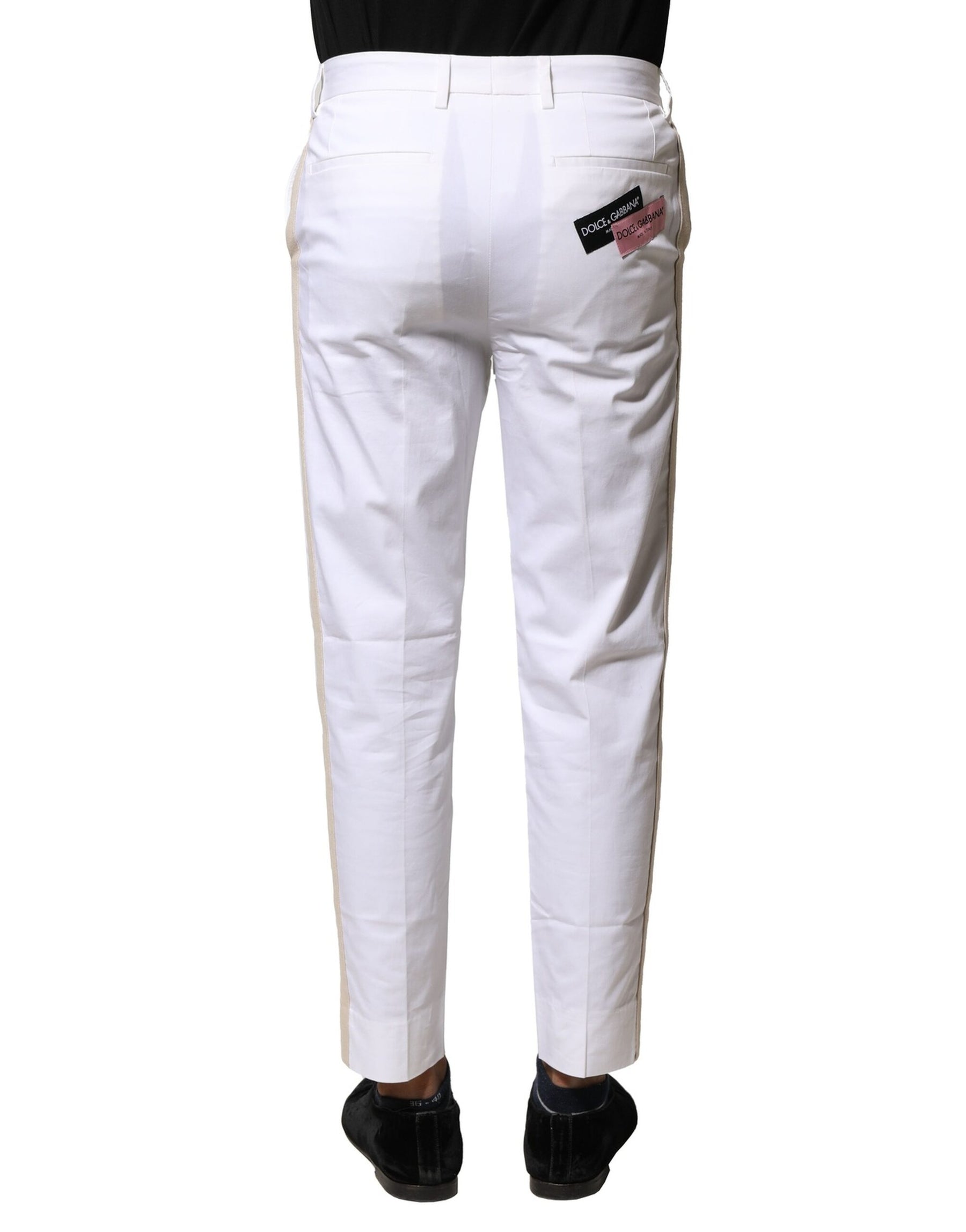Dolce & Gabbana White Cotton Straight Logo Men Pants | Regal Royce