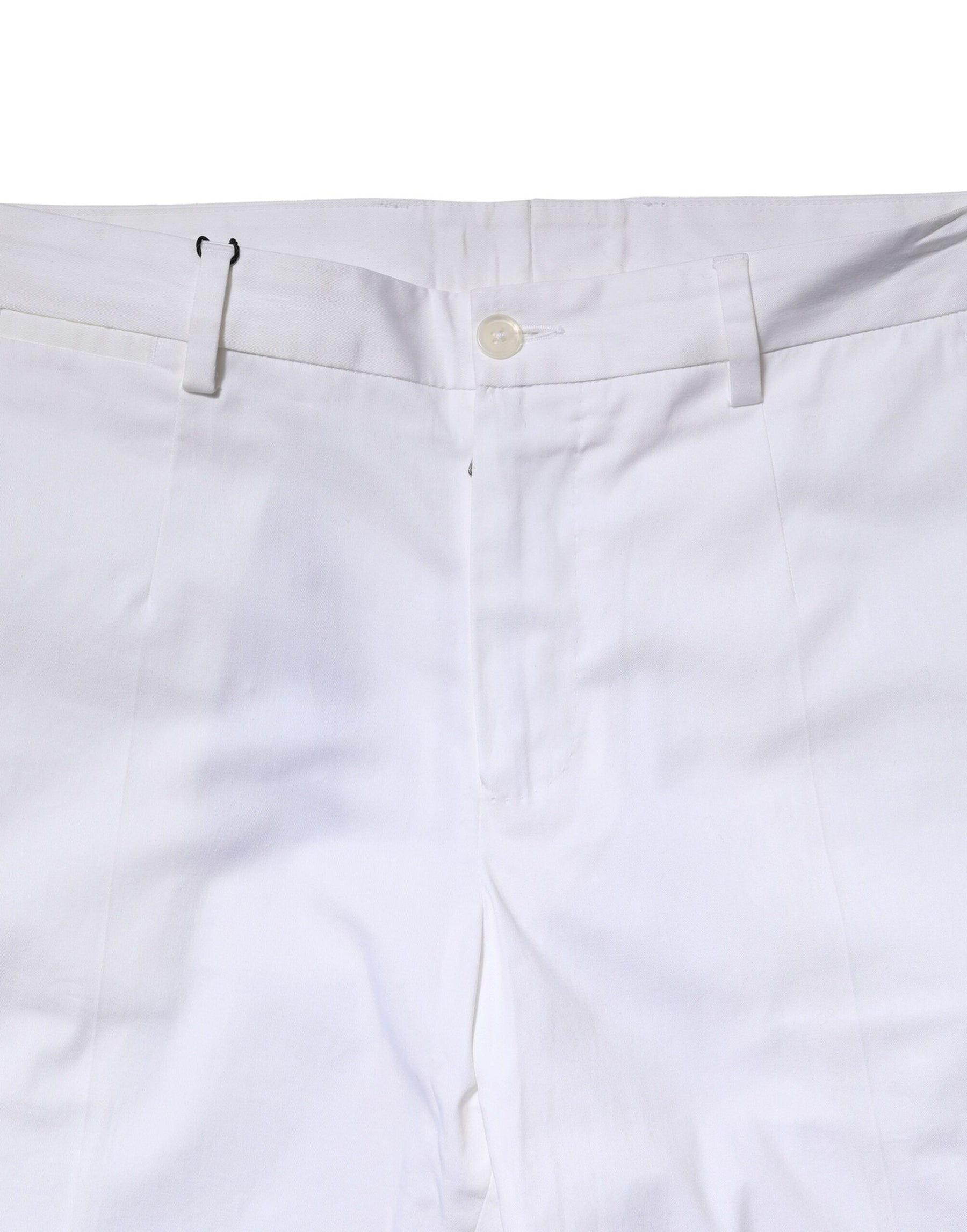 Dolce & Gabbana White Cotton Straight Logo Men Pants | Regal Royce