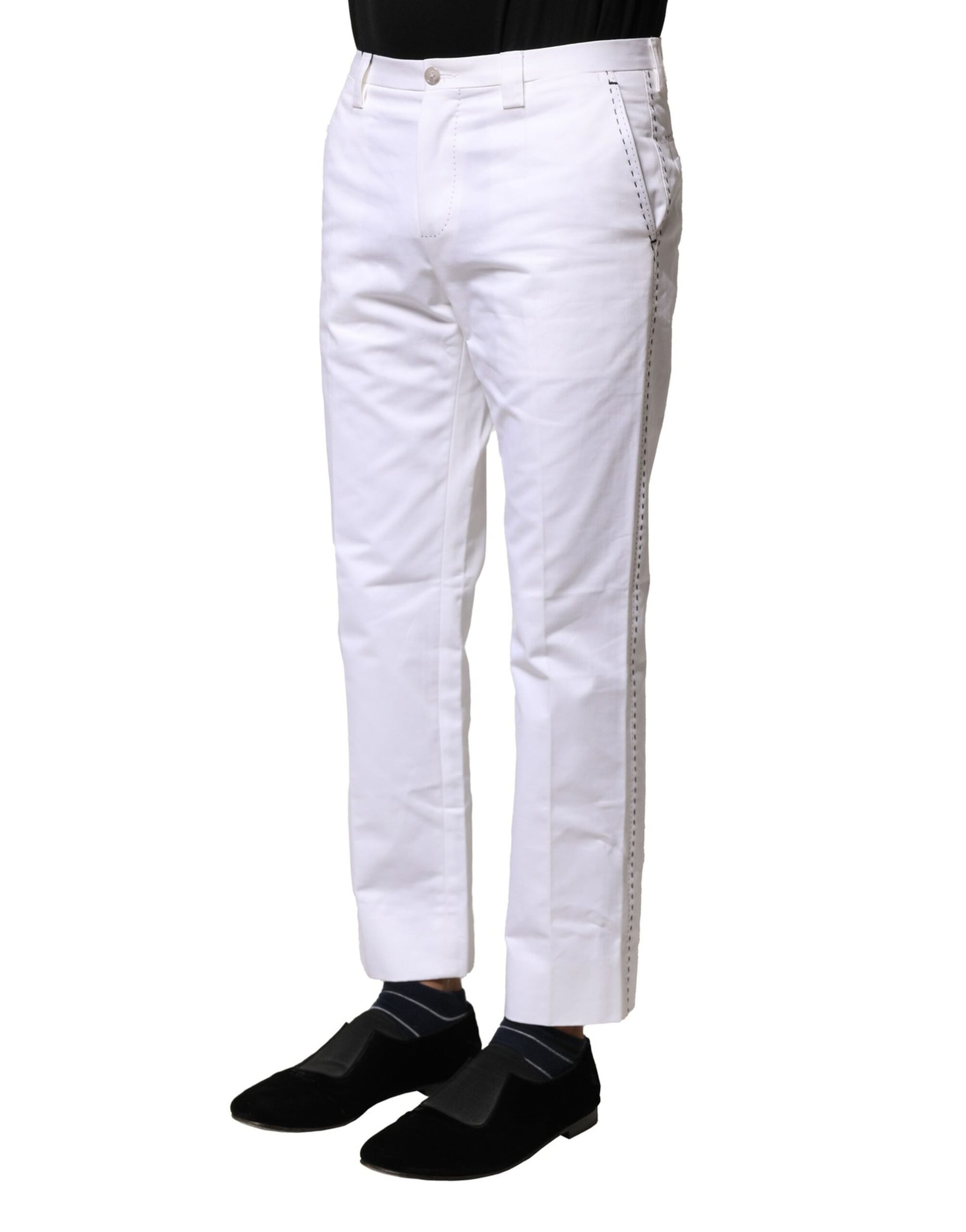 Dolce & Gabbana White Cotton Straight Logo Men Pants | Regal Royce
