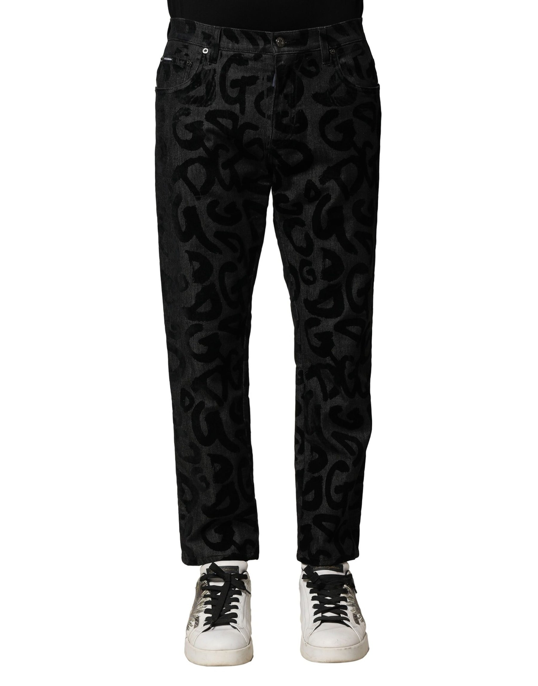 Dolce & Gabbana Gray Cotton DG Logo Straight Men Denim Jeans | Regal Royce