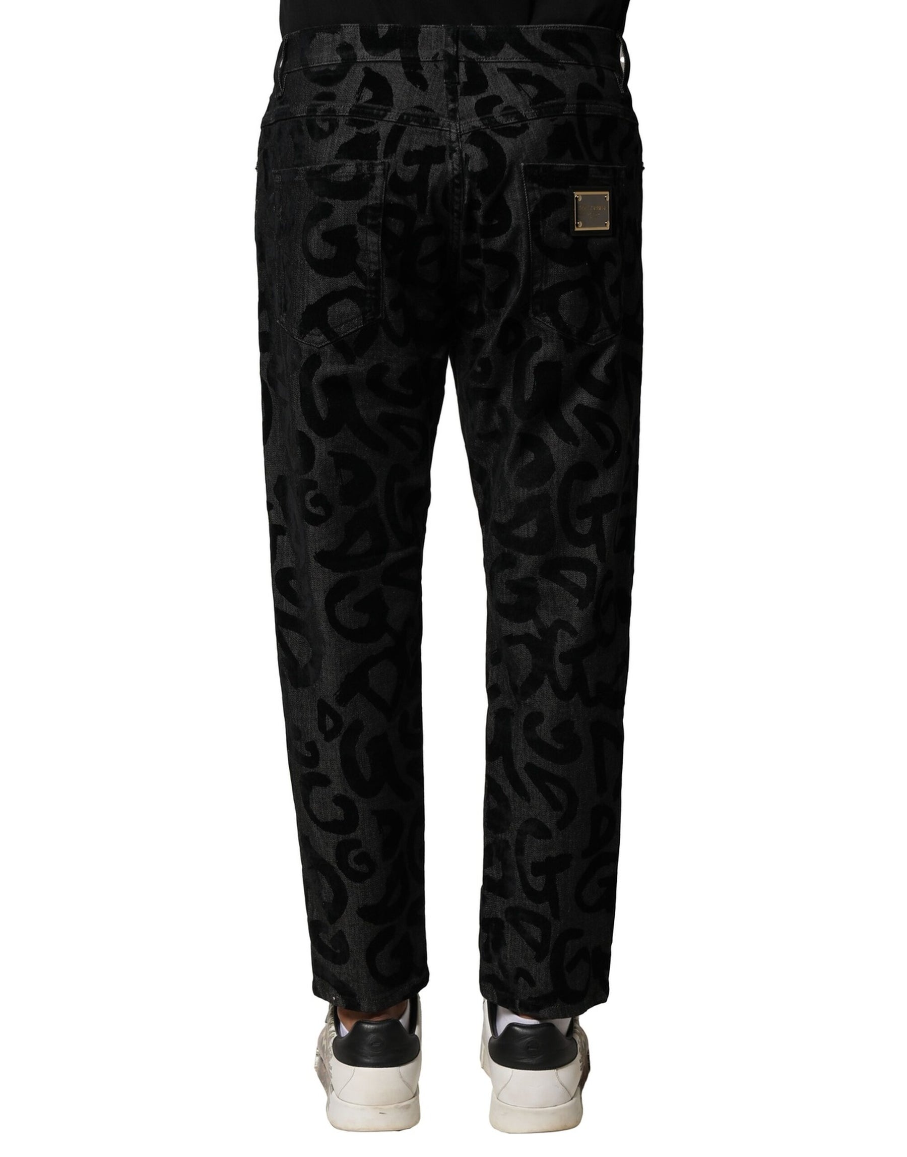 Dolce & Gabbana Gray Cotton DG Logo Straight Men Denim Jeans | Regal Royce