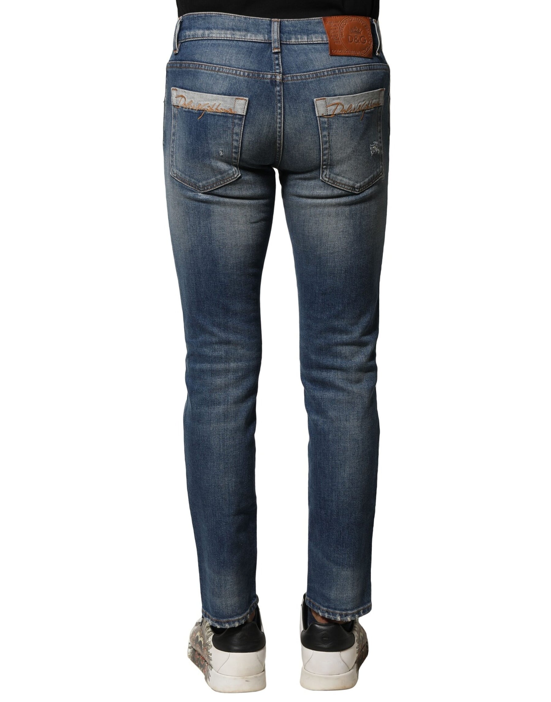 Dolce & Gabbana Blue Washed Cotton Slim Fit Men Denim Jeans | Regal Royce