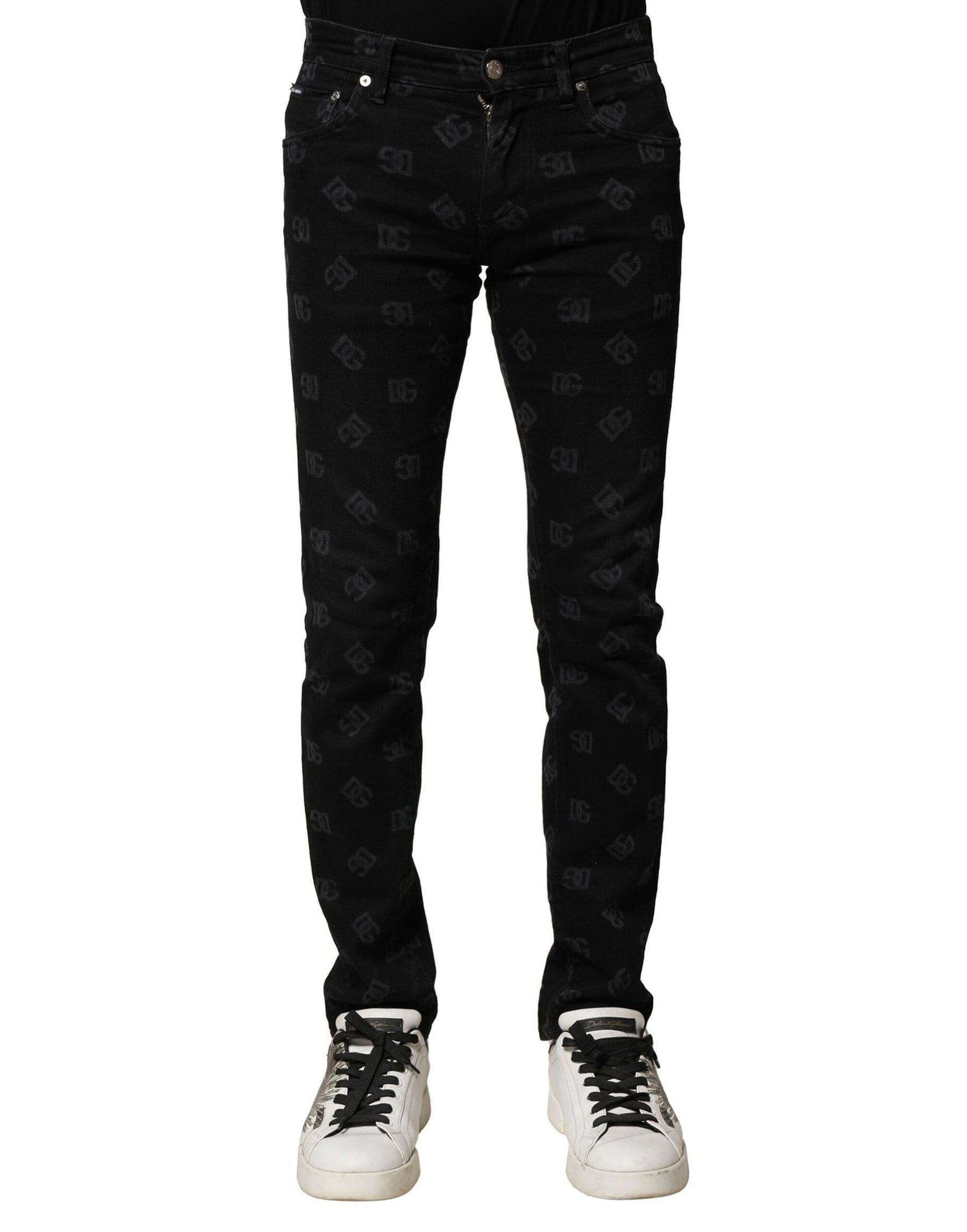 Dolce & Gabbana Black Cotton DG Logo Skinny Men Denim Jeans | Regal Royce