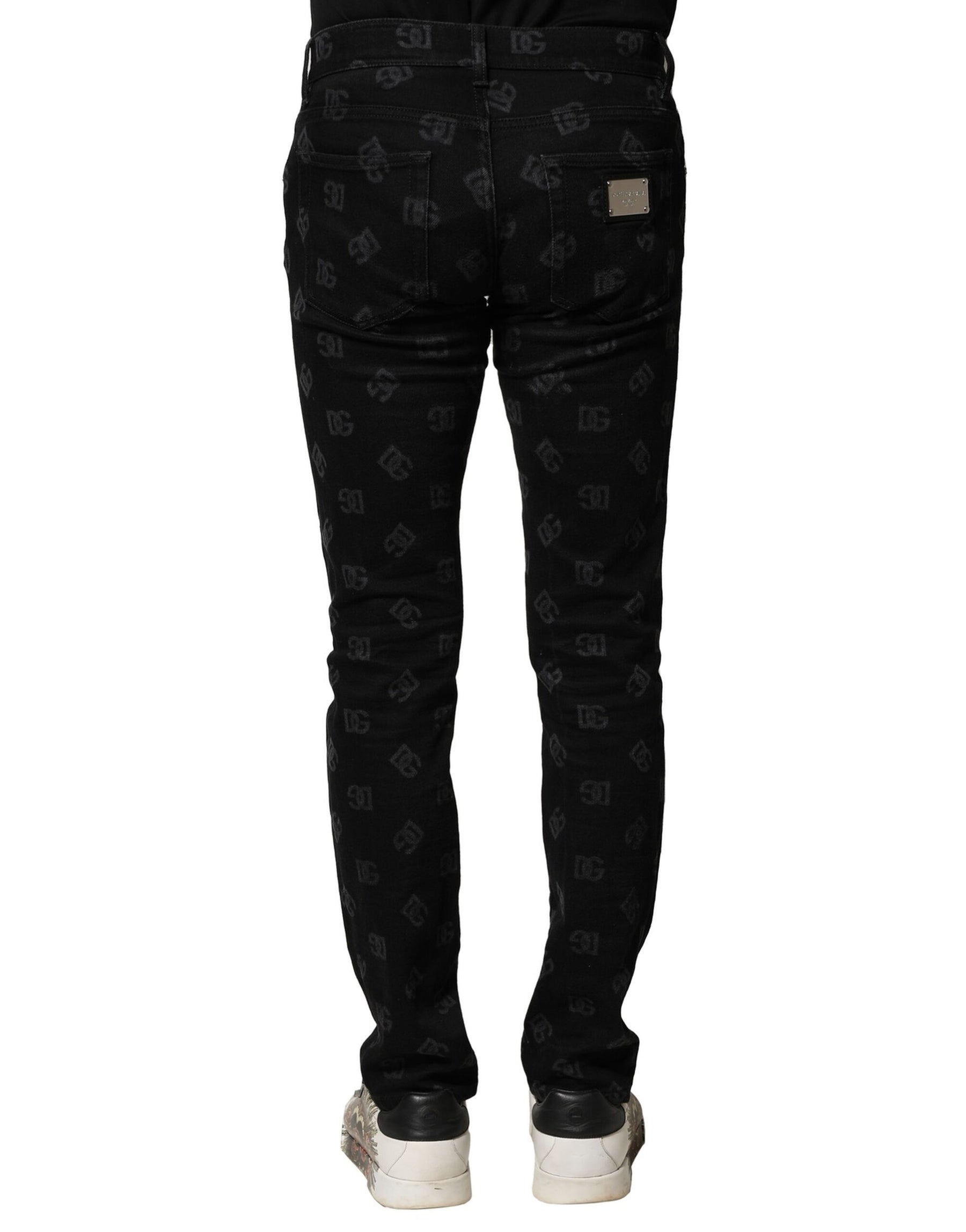 Dolce & Gabbana Black Cotton DG Logo Skinny Men Denim Jeans | Regal Royce