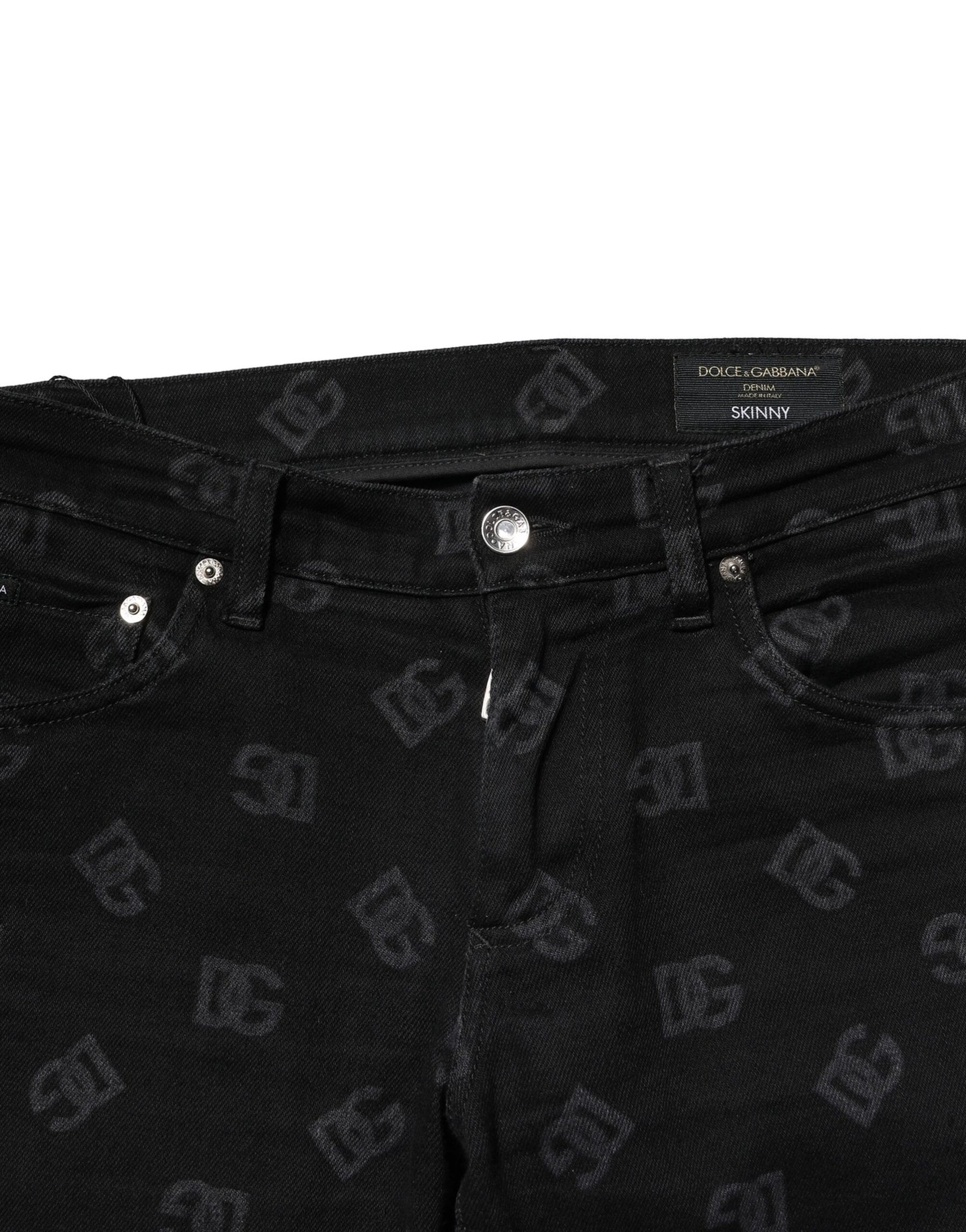 Dolce & Gabbana Black Cotton DG Logo Skinny Men Denim Jeans | Regal Royce