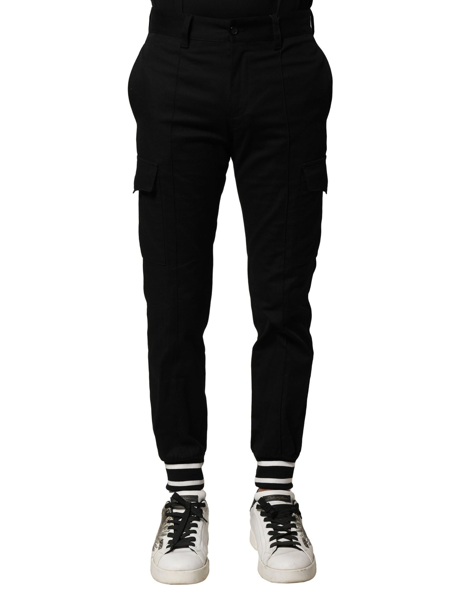Dolce & Gabbana Black Cotton Cargo Joggers Men Pants | Regal Royce
