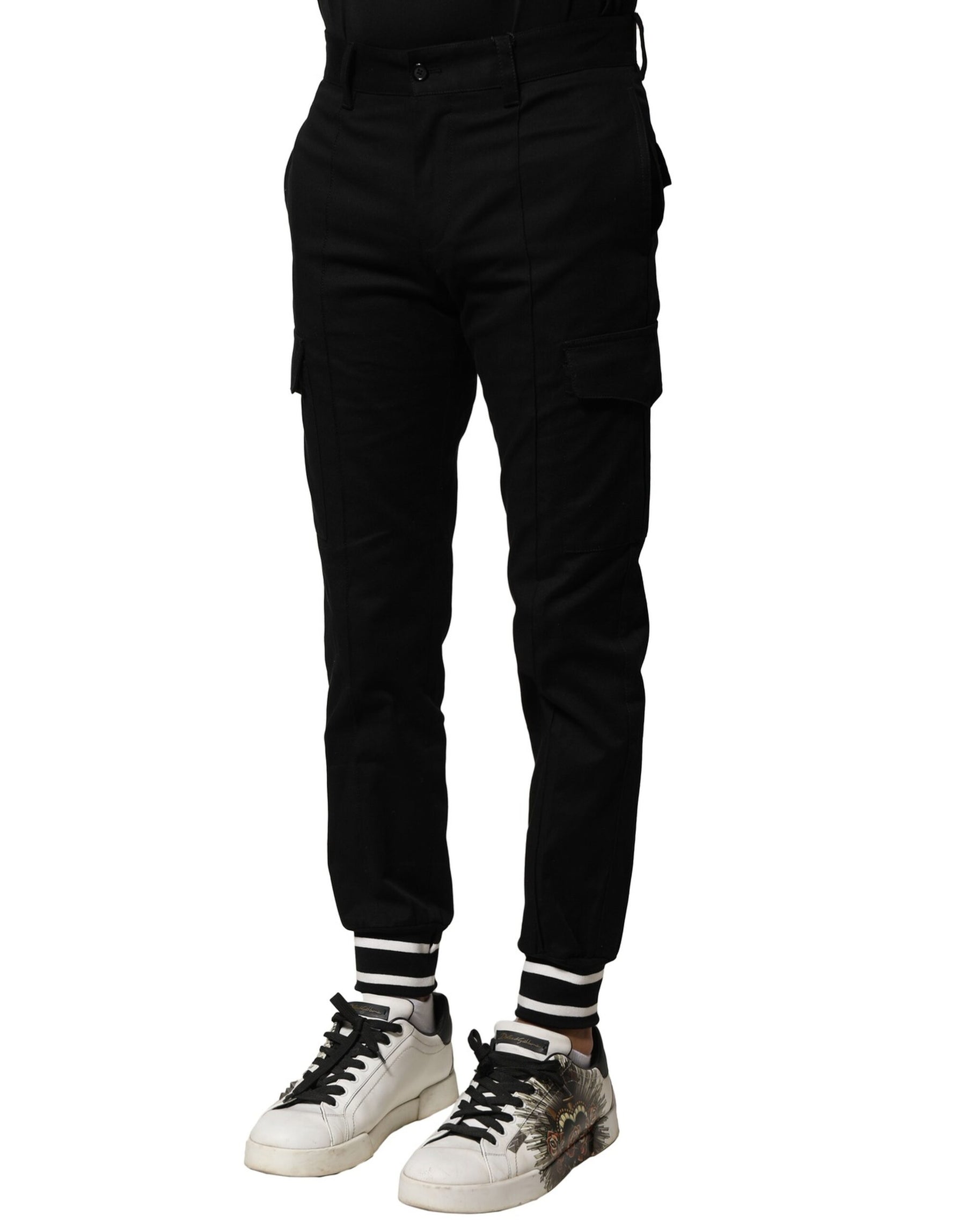 Dolce & Gabbana Black Cotton Cargo Joggers Men Pants | Regal Royce