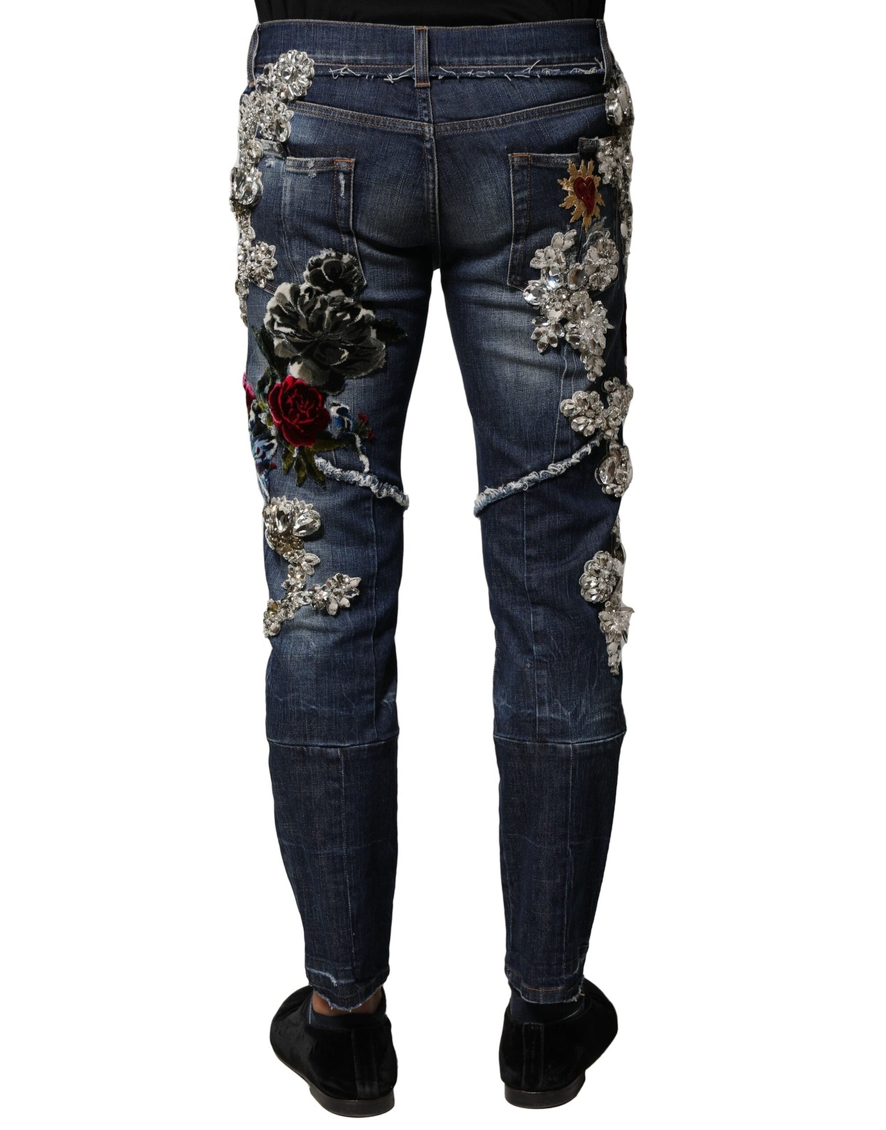 Dolce & Gabbana Blue Cotton Rhinestone Embellish Denim Jeans | Regal Royce