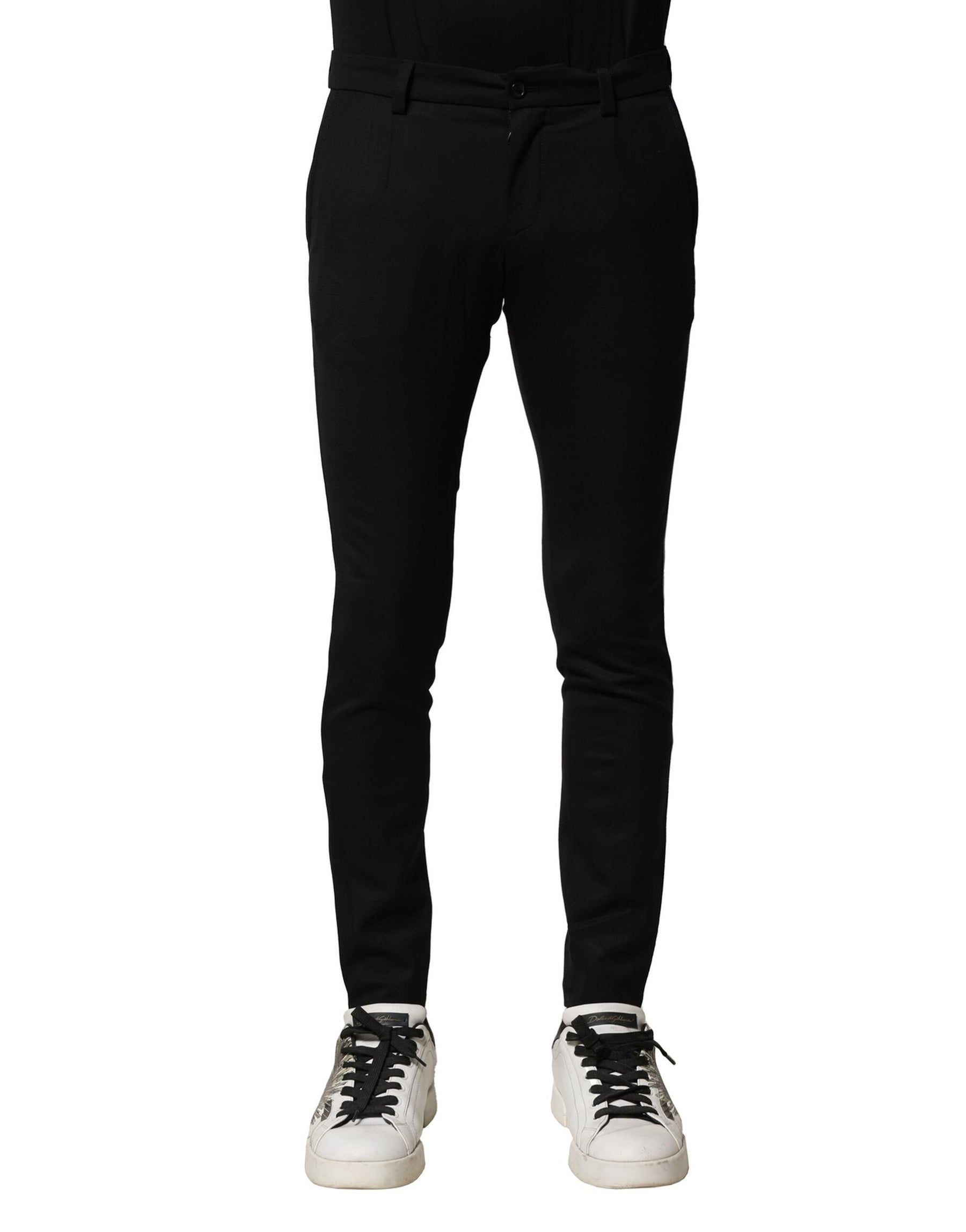 Dolce & Gabbana Black Wool Men Skinny Mid Waist Pants | Regal Royce