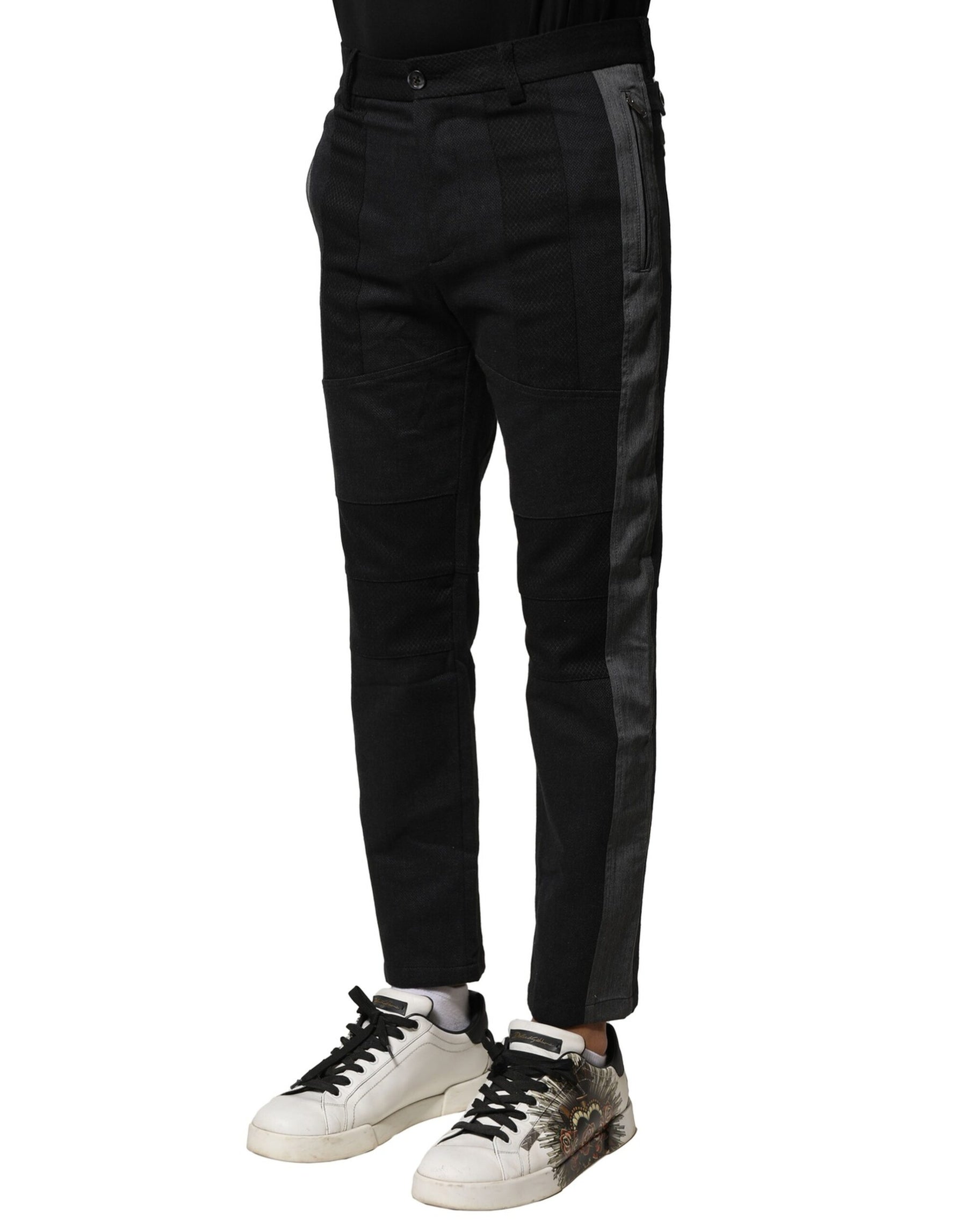 Dolce & Gabbana Black Gray Cotton Tapered Men Pants | Regal Royce