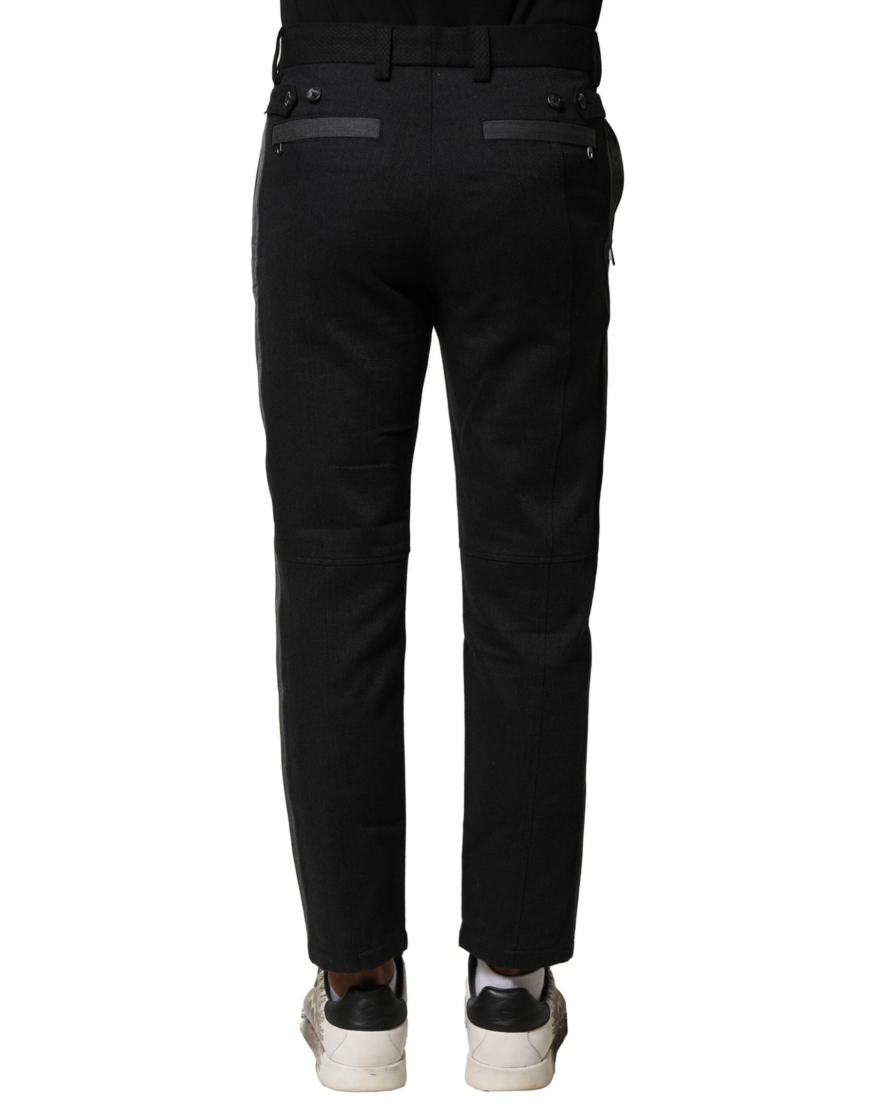 Dolce & Gabbana Black Gray Cotton Tapered Men Pants | Regal Royce