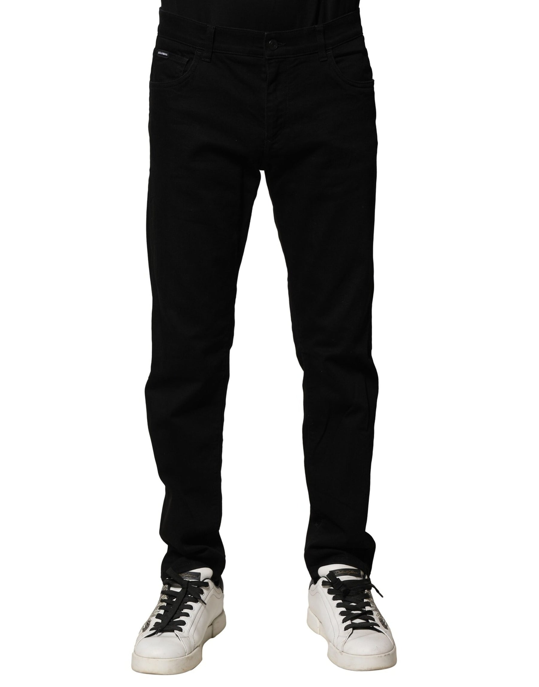 Dolce & Gabbana Black Cotton Tattered Slim Fit Men Denim Jeans | Regal Royce