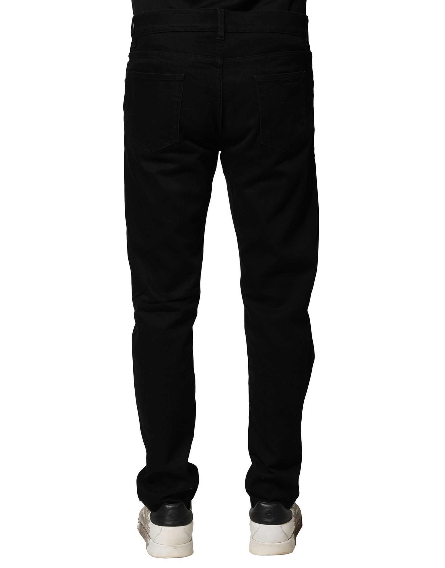 Dolce & Gabbana Black Cotton Tattered Slim Fit Men Denim Jeans | Regal Royce