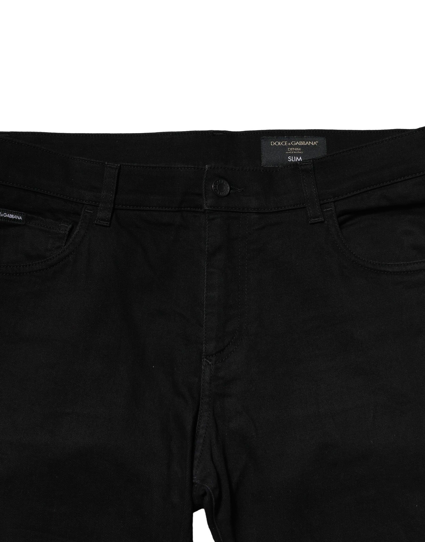 Dolce & Gabbana Black Cotton Tattered Slim Fit Men Denim Jeans | Regal Royce