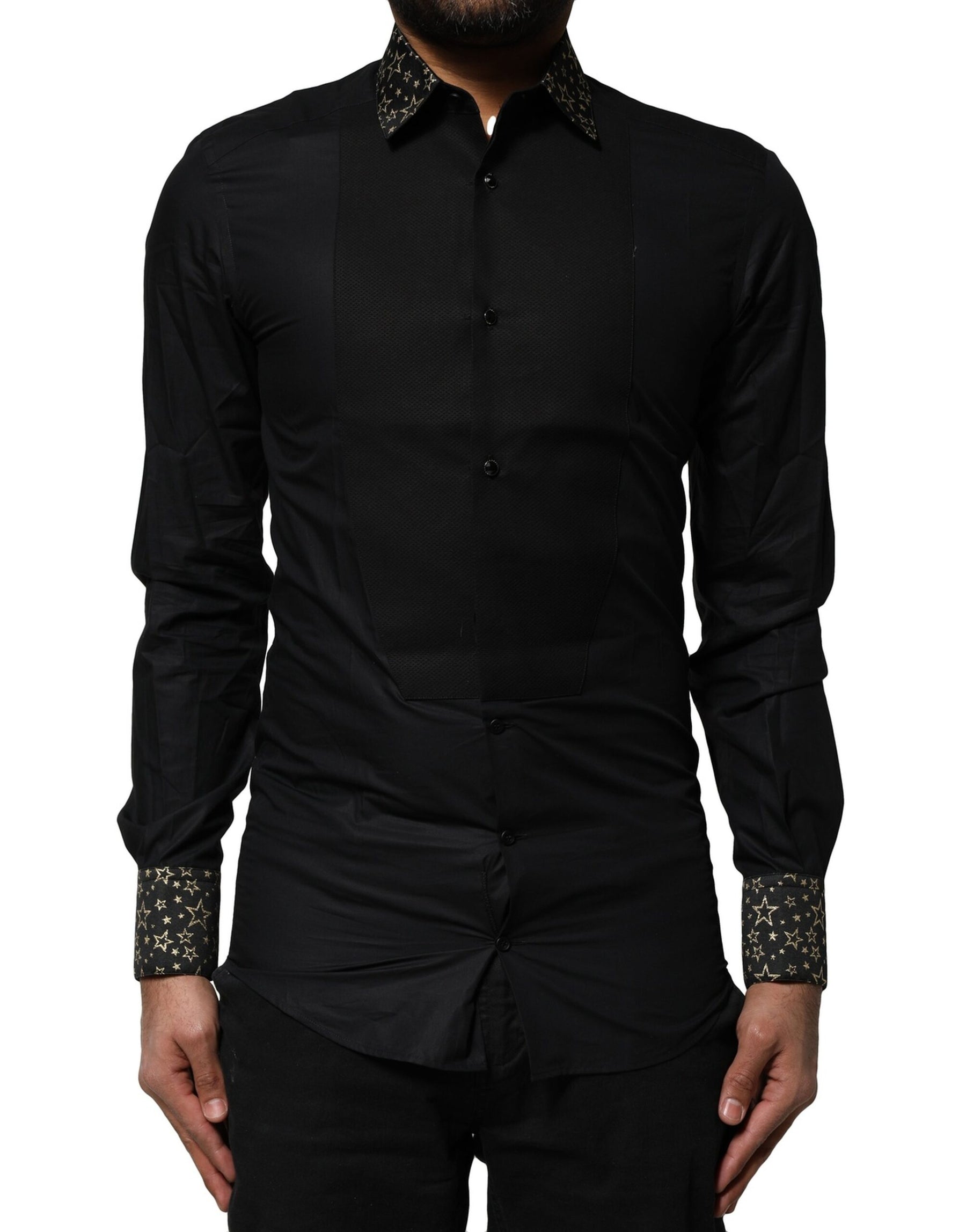 Dolce & Gabbana Black Cotton GOLD Long Sleeves Dress Shirt | Regal Royce