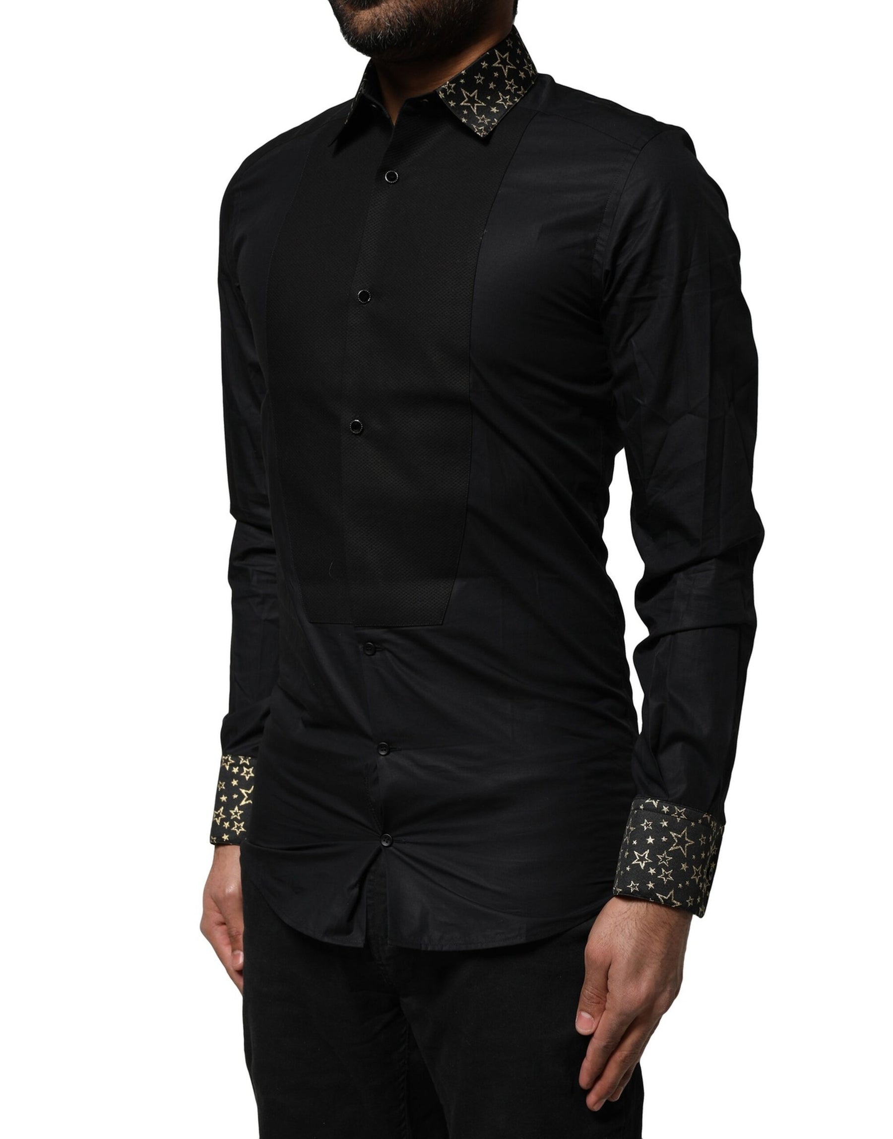 Dolce & Gabbana Black Cotton GOLD Long Sleeves Dress Shirt | Regal Royce