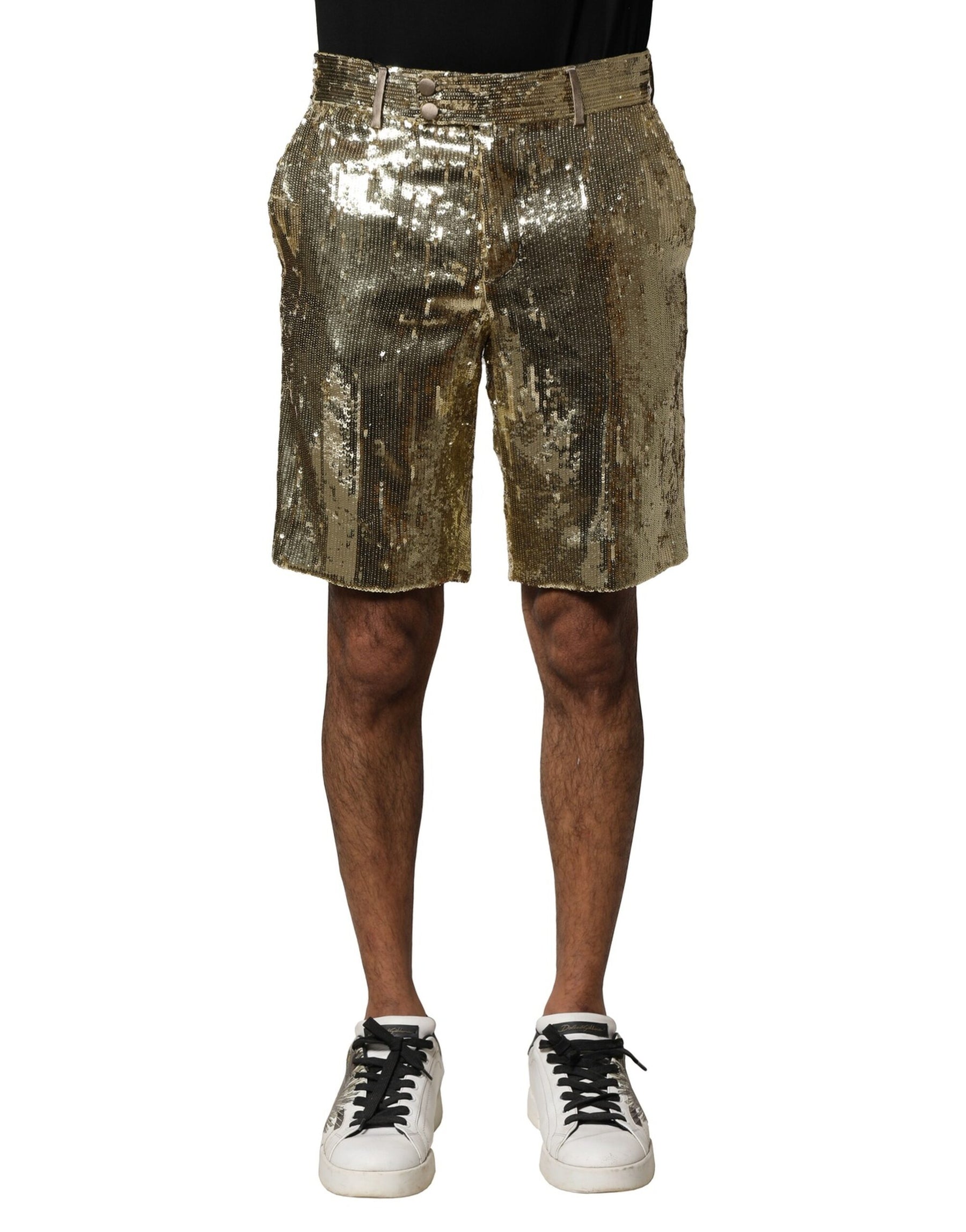 Dolce & Gabbana Gold Sequin Polyester Embellished Bermuda Shorts | Regal Royce